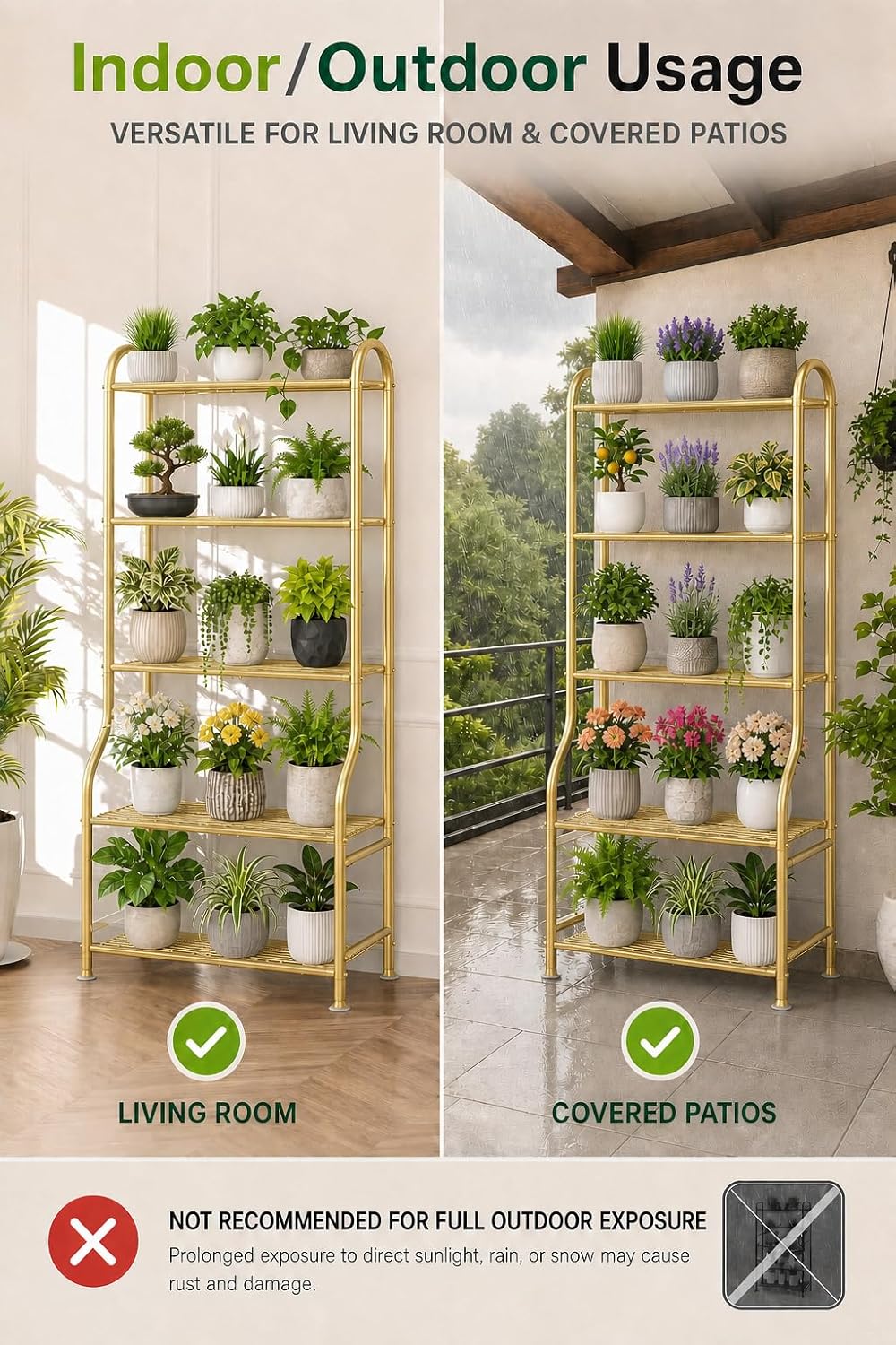 5-Tier Metal Plant Stand - Heavy Duty Indoor Outdoor Flower Shelf for Multiple Pots, 65" Tall Vertical Holder with