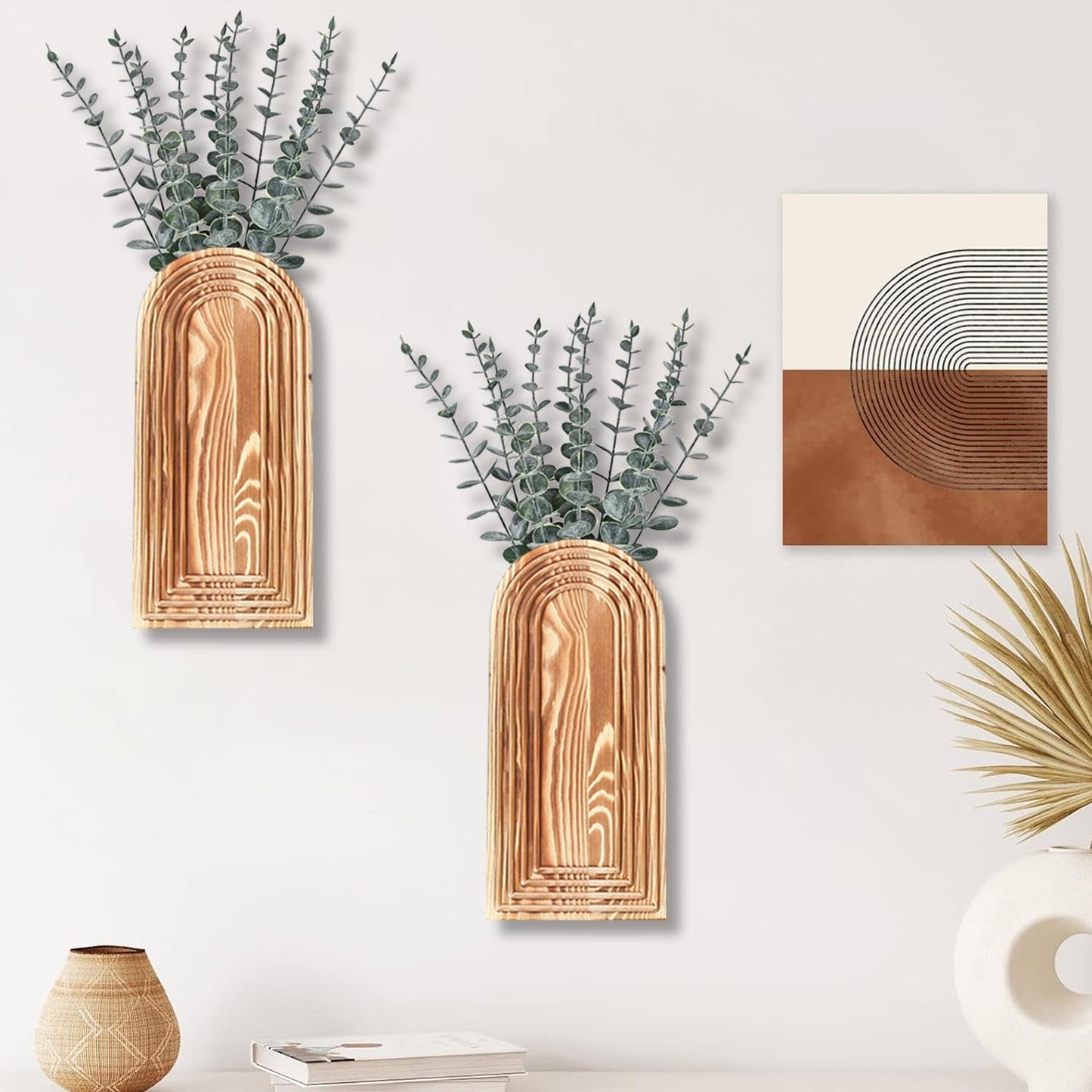 Wooden Wall Vase Set / Brown / Set of 2