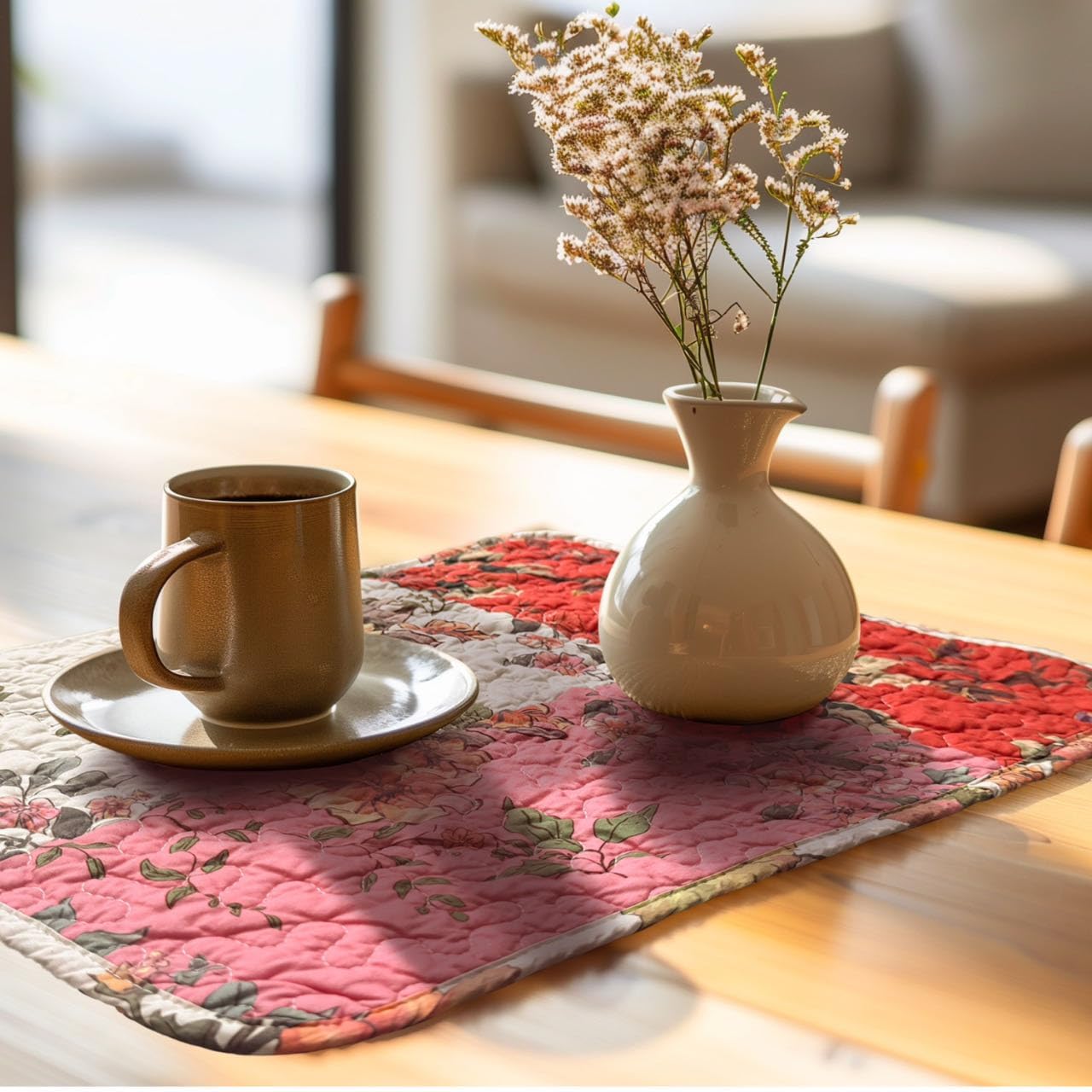 6-Piece Floral Patchwork Quilted Placemats, Original | 13 x 19 inch, reversible quilted cotton, six distinctive