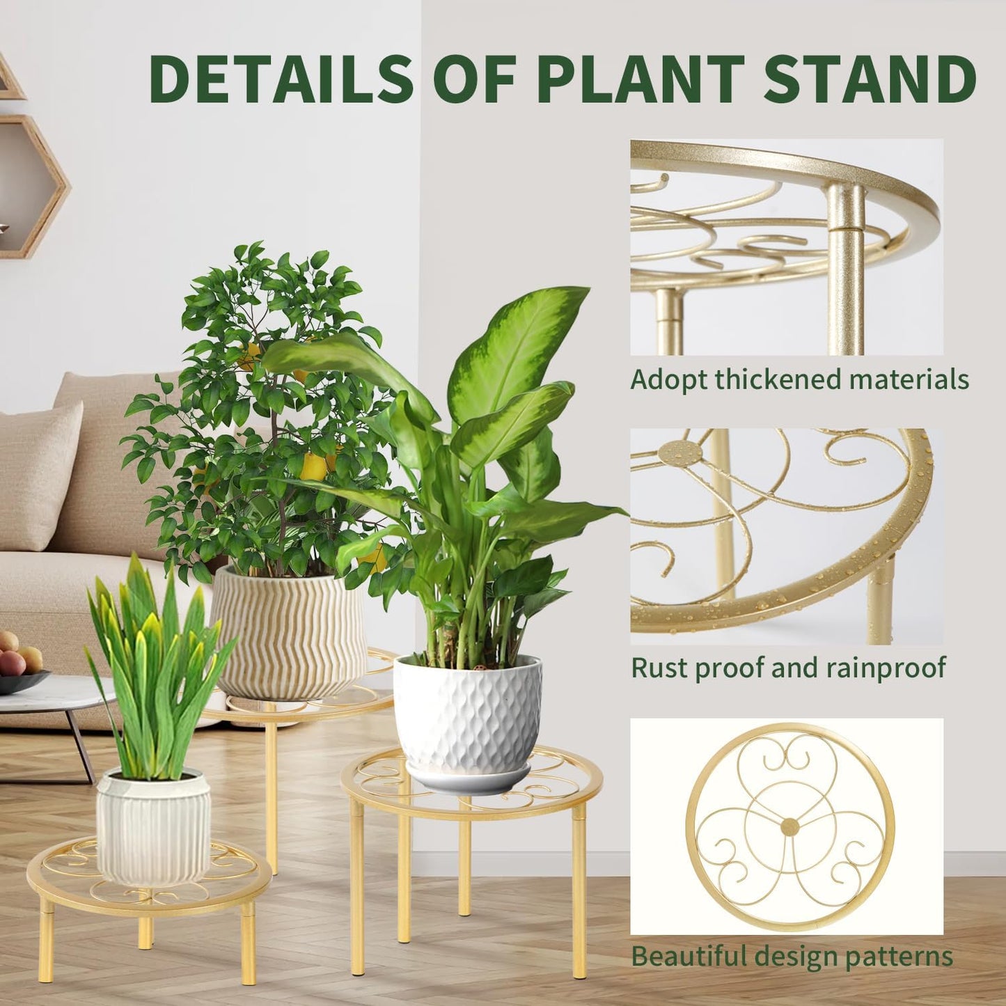 5 Pack Metal Plant Stands,Heavy Duty Potted Holder for Flower Pot, Rustproof Iron Plant Risers, Suitable for Indoor and