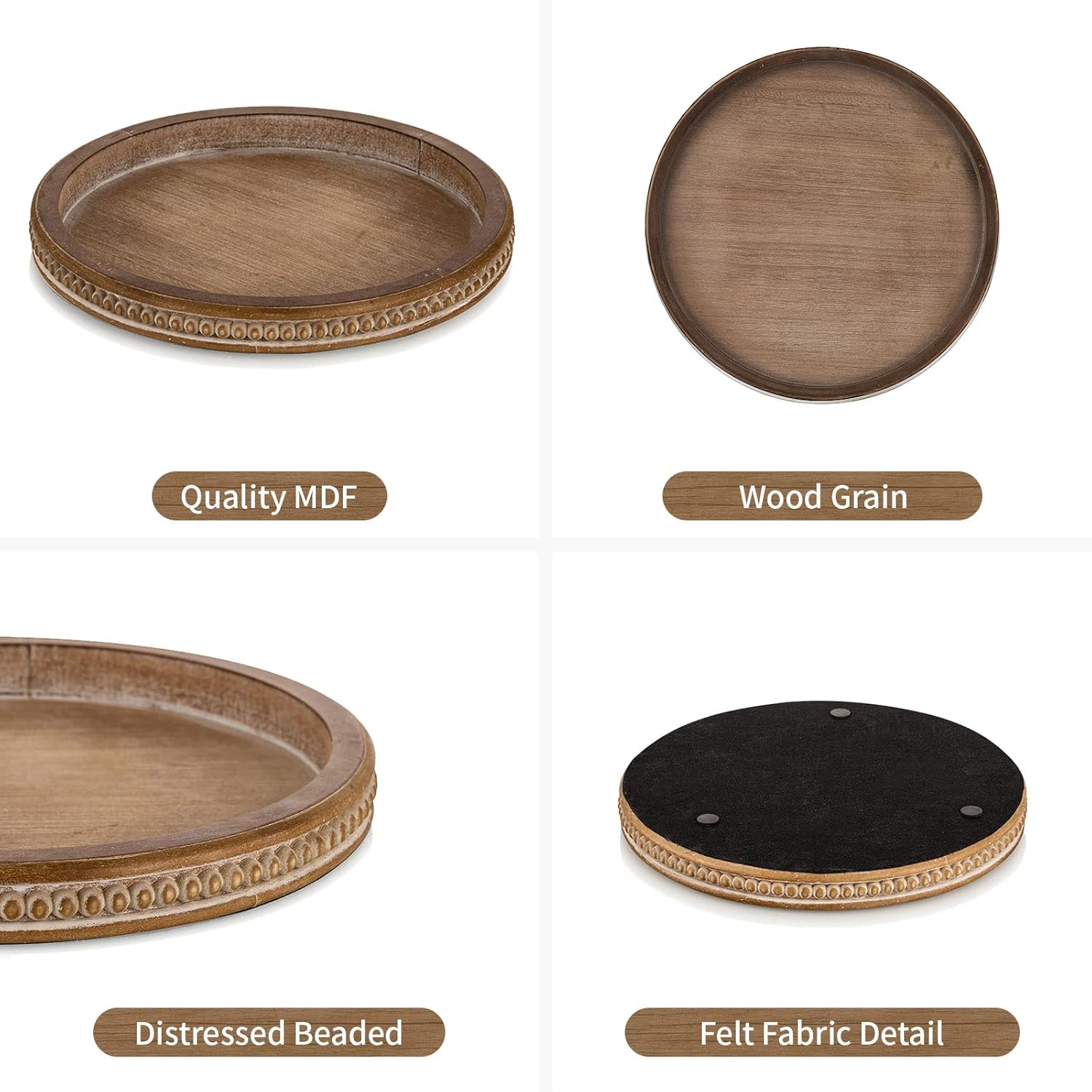 Round Wooden Tray Decor / 11.8 / Brown