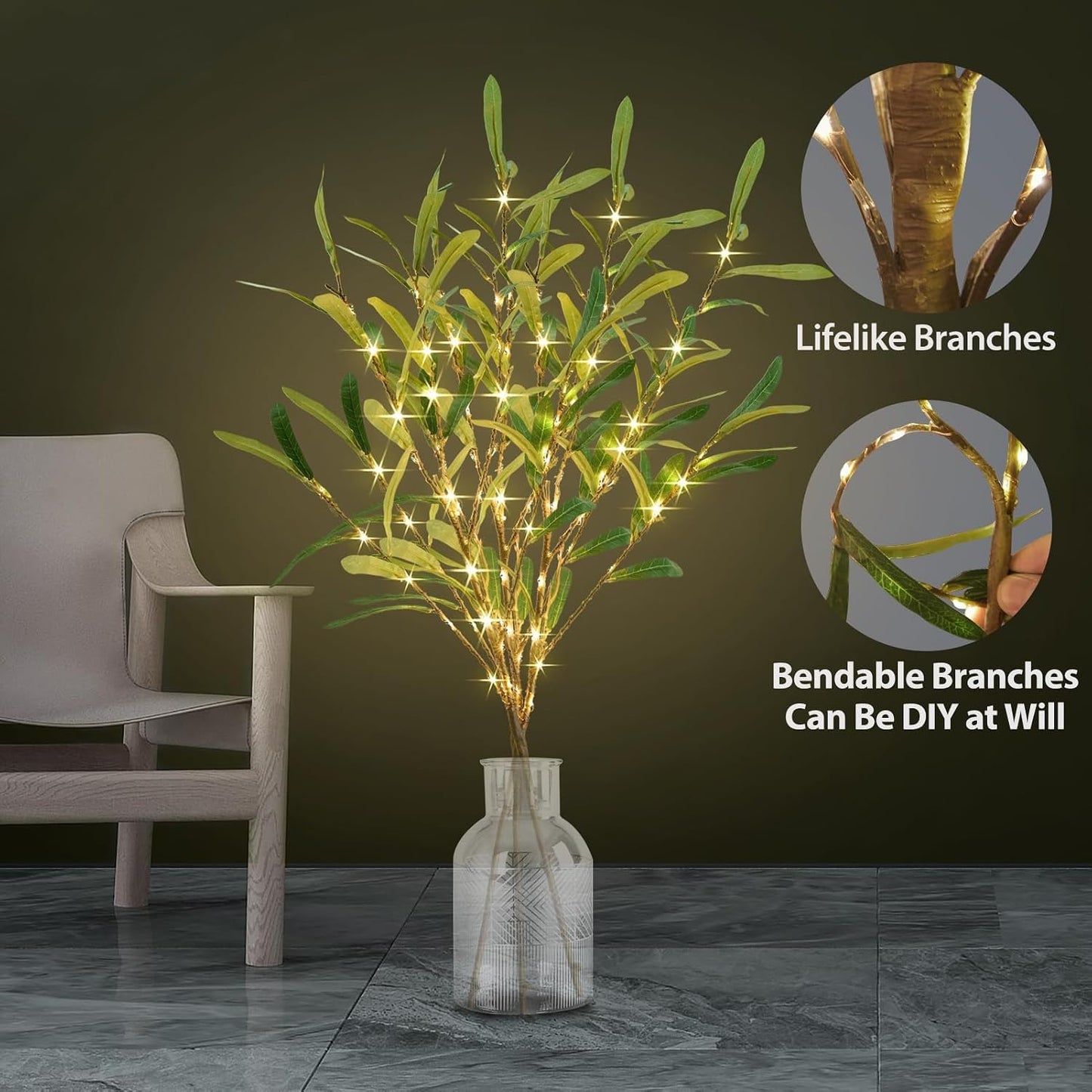Battery Operated Lights / Olive / 33 Inch