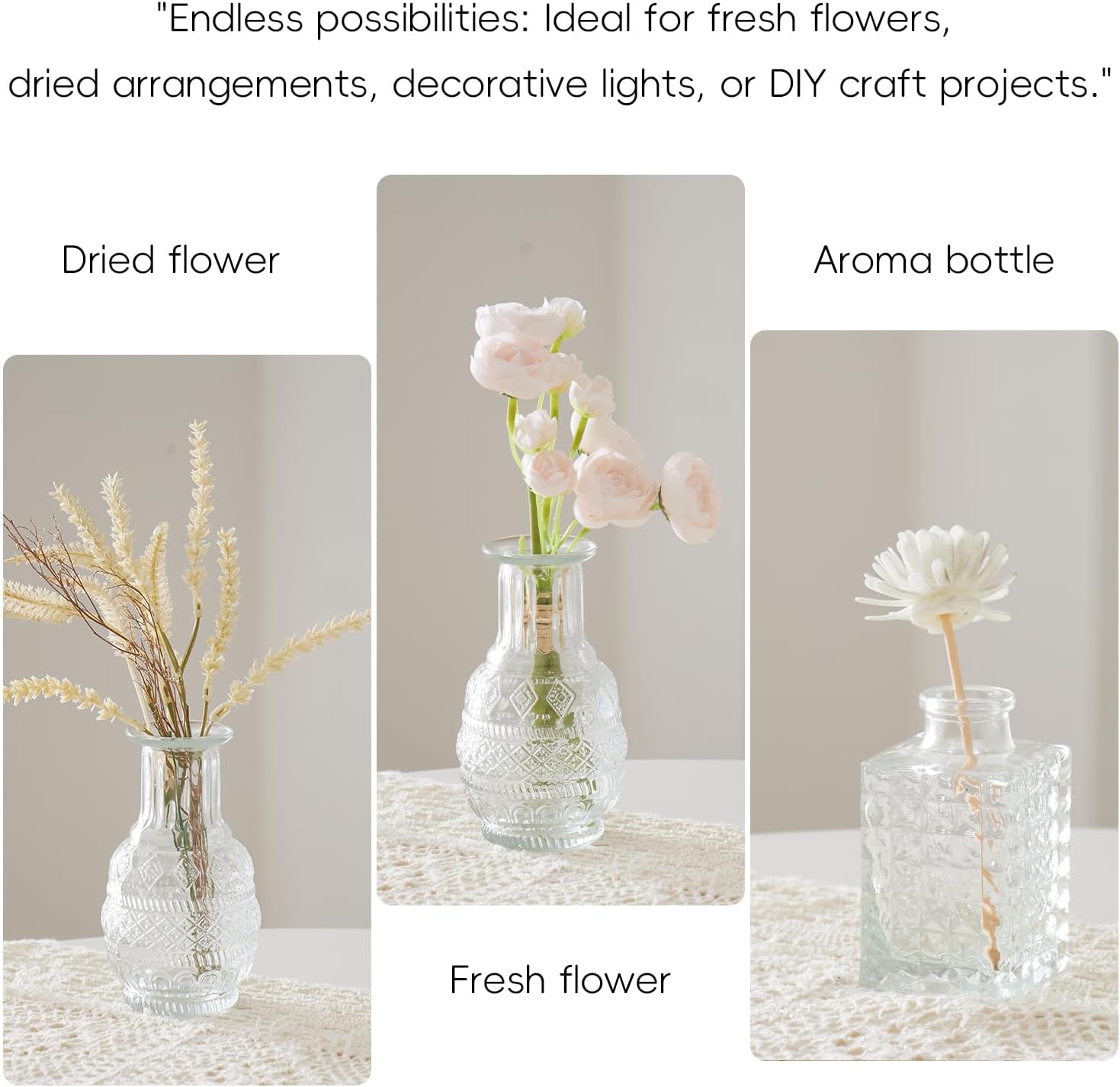 Crystal Vintage Vase Set / Clear / Set of 16