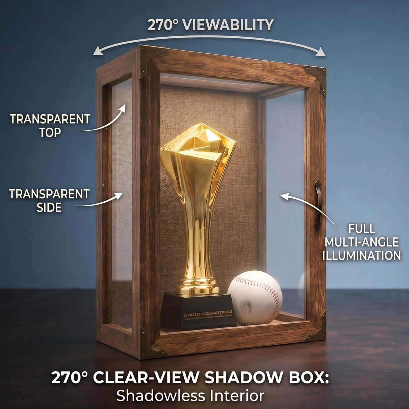 Shadow Box Display Case 11x14 Deep with Glass on 4 Sides, 6.2in Depth Wall Mounted Memory Box for Keepsakes, Wooden