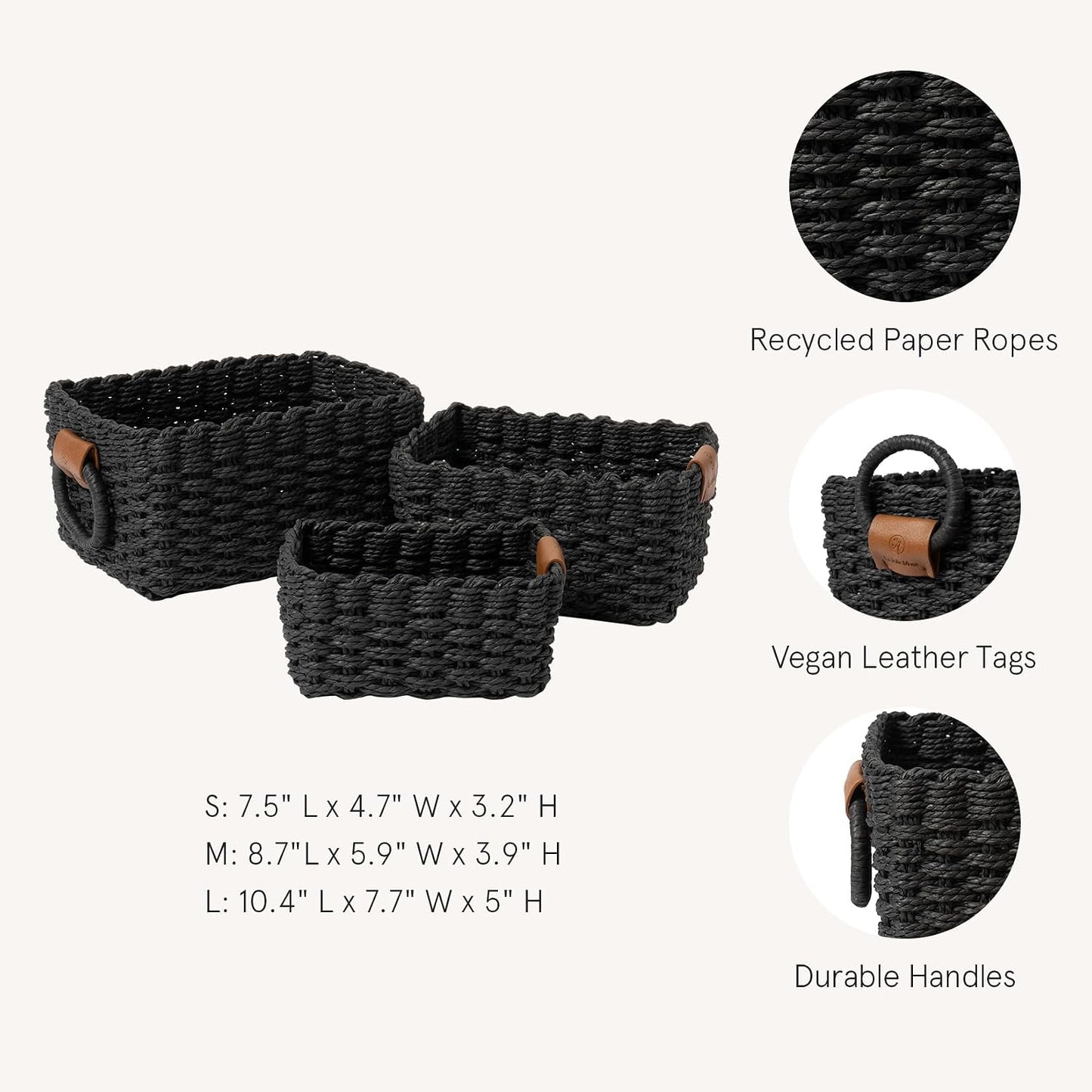 Small Wicker Baskets for Organizing / Ebony Black