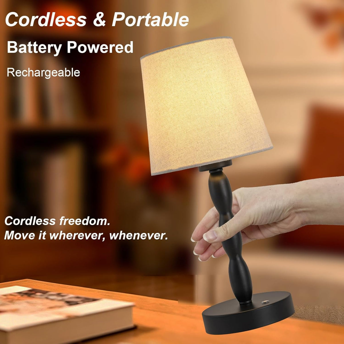 Rechargeable Cordless Table Lamp, 5000mAh Battery Powered Touch Desk Lamp, 3-Level & Stepless Dimmable Night Light