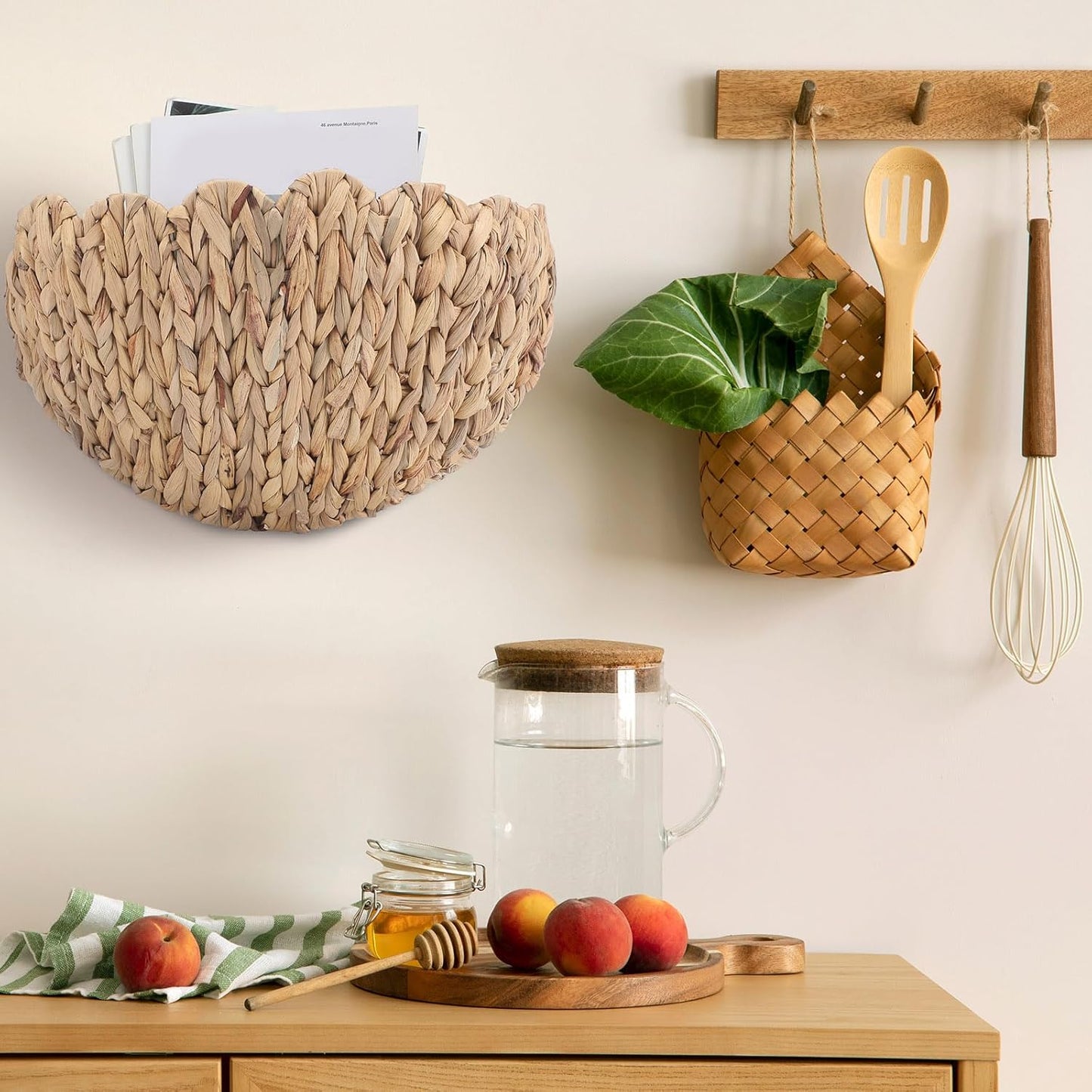 Scalloped Wall Baskets Hanging Baskets Large and Small Decorative Woven Storage Holder / Set of 2