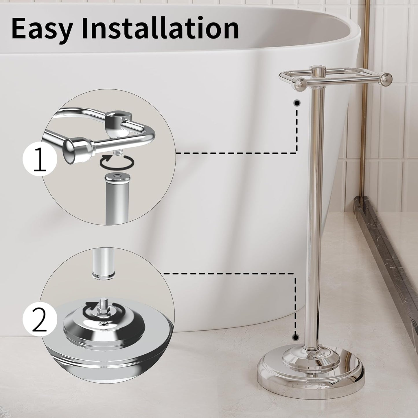 Toilet Paper Holder Stand, Toilet Paper Holder Free Standing,Post Pivoting Design & Stable Weighted Base SUS304