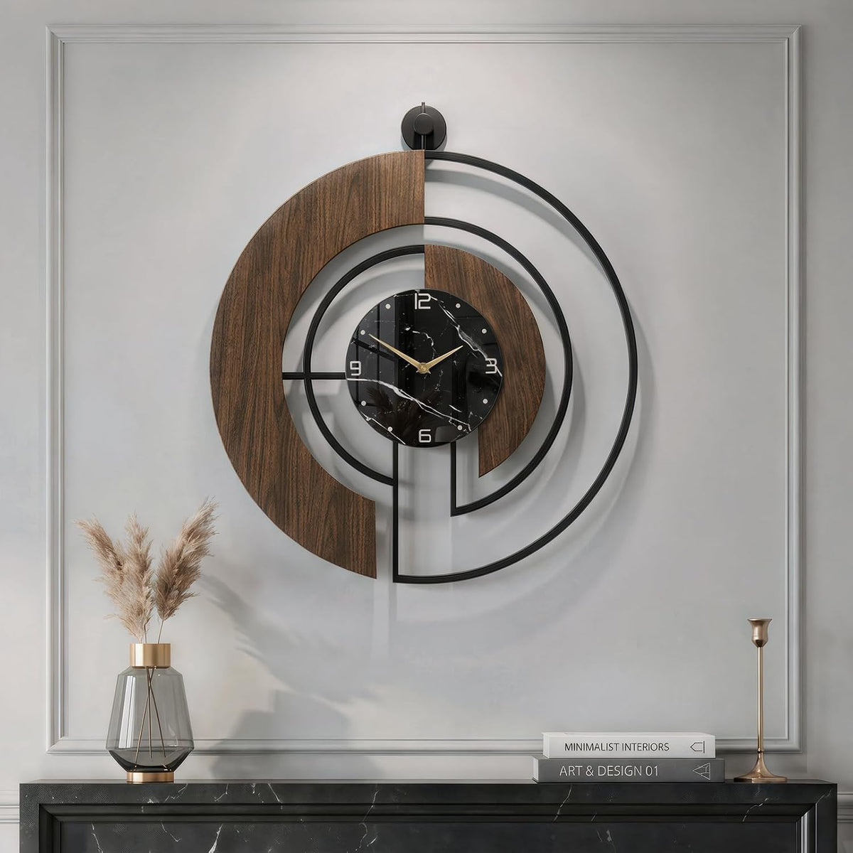 Cuspin 24 Inch Large Wall Clock Modern Walnut Marble Dial Decorative Clock | Silent non ticking, battery operated, easy