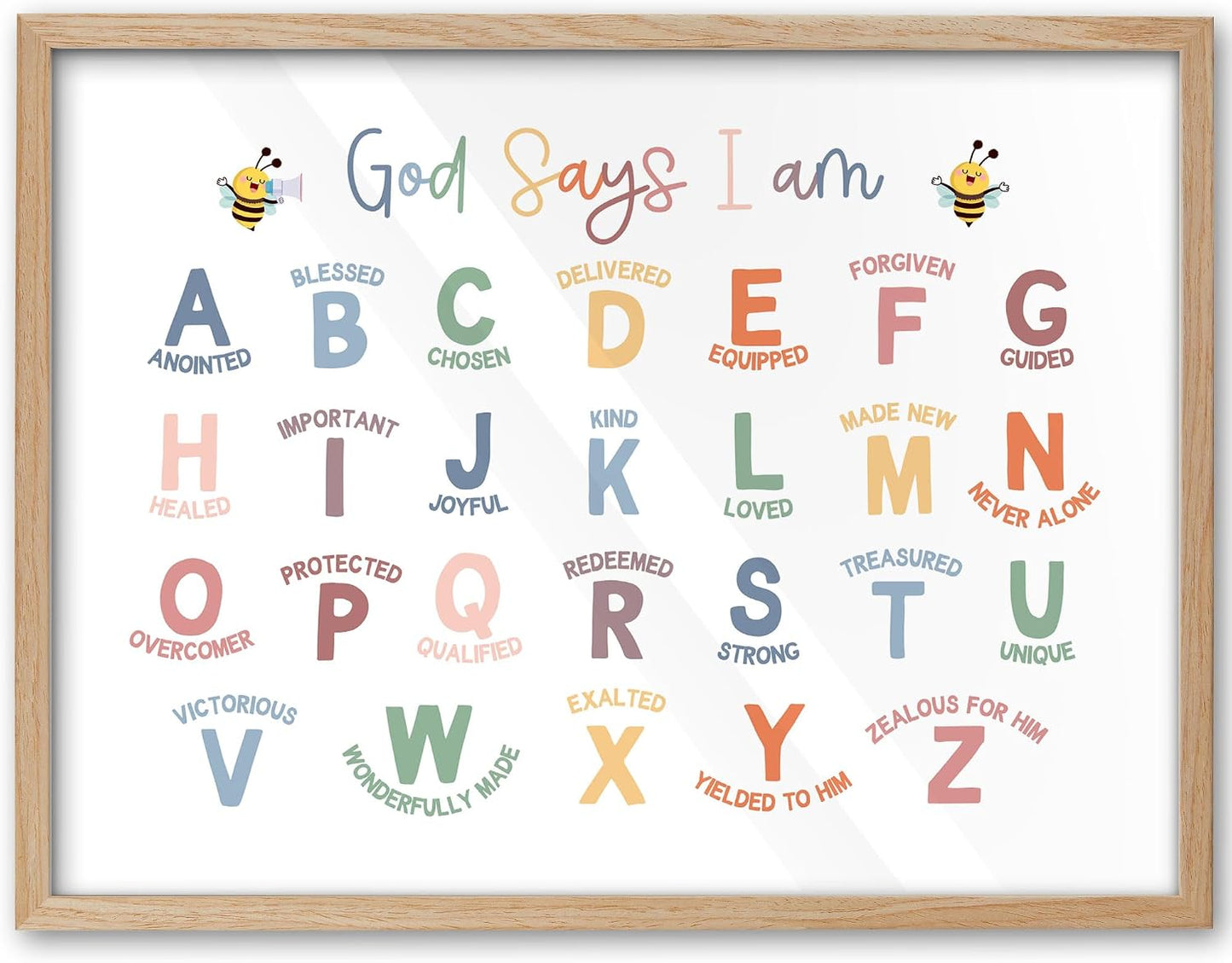KensTro 16x12 Oak Framed Christian Alphabet Affirmation Wall Art