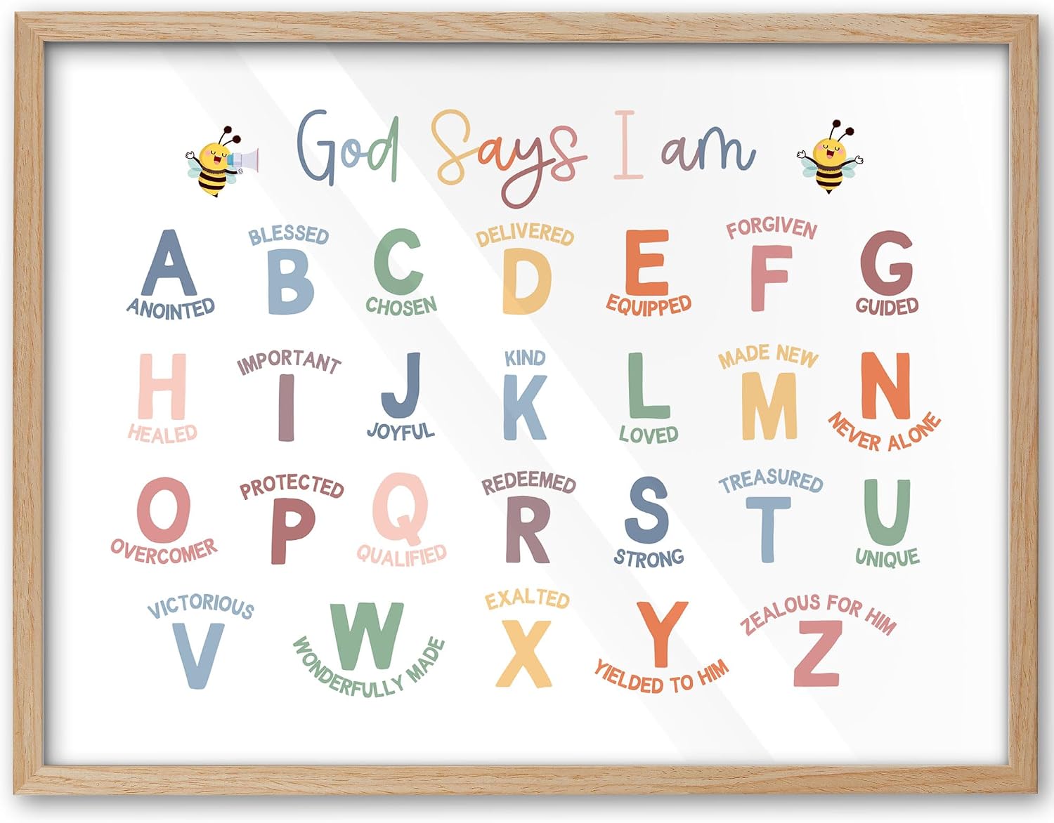 KensTro 16x12 Oak Framed Christian Alphabet Affirmation Wall Art