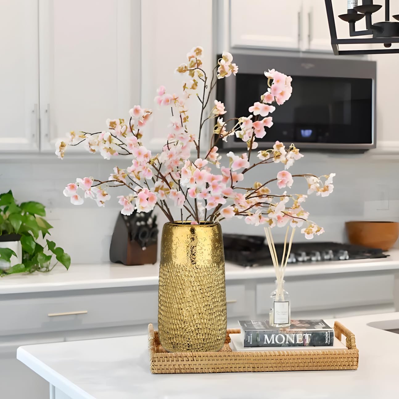 10.2" Ceramic Flower Vintage Vase / Gold