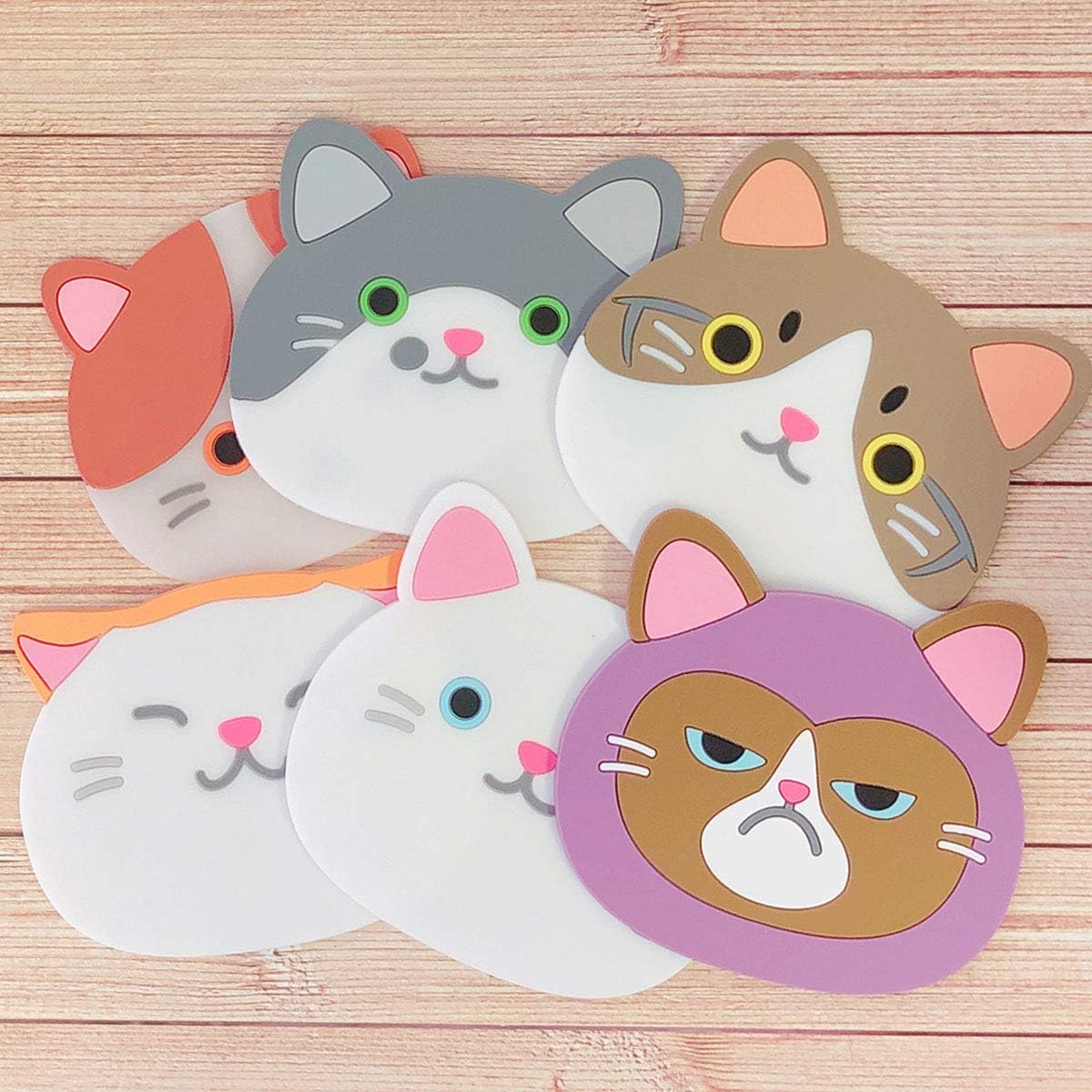 Silicone Coasters for Glasses / Cute Cat / Set of 6