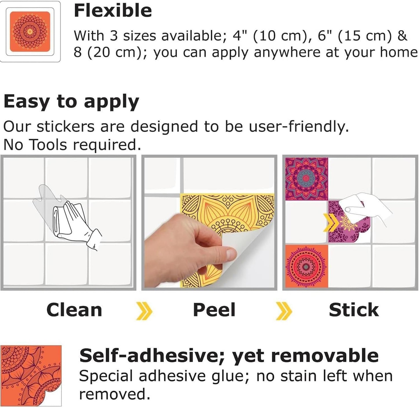 Wall Stickers Backsplash Decals / Multi-color11-24 / 6 x 6 / Set of 24