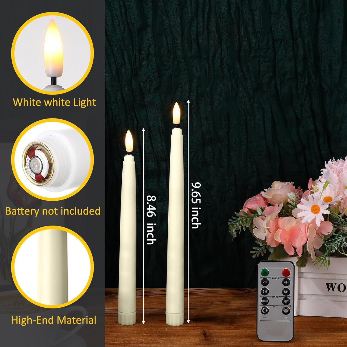 20 Pcs Flickering Flameless Taper Candles Bulk LED Battery Operated Realistic Flame Effect with Remote & Timer Safe No