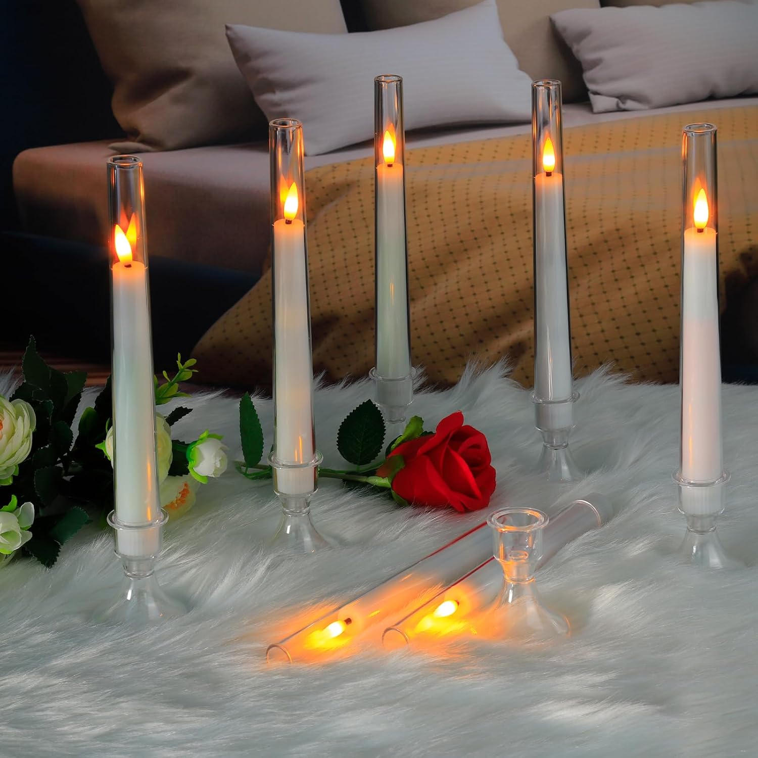 Comenzar 12PC Flameless Taper Candles - LED Candles, Flickering Design with Base, Perfect for Home