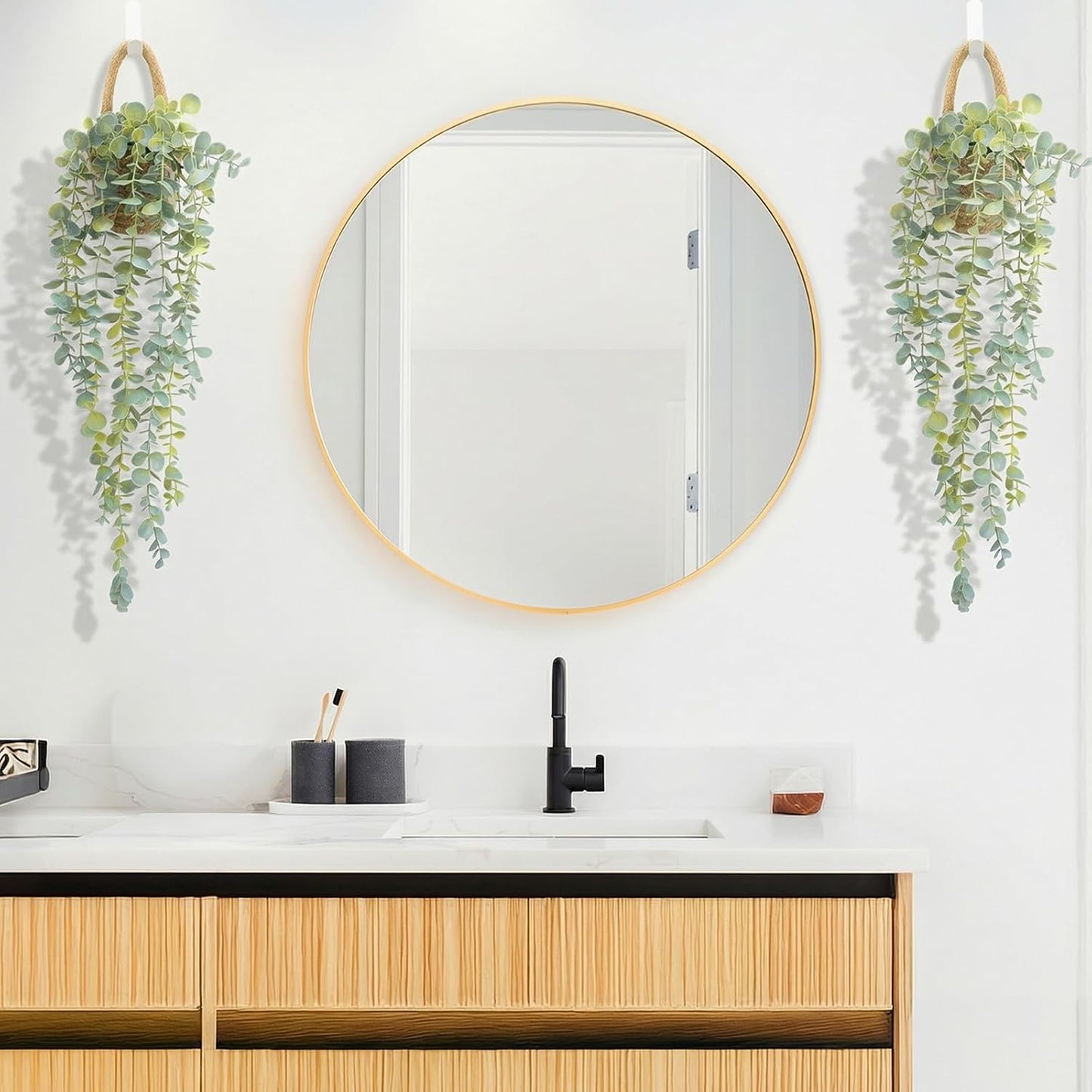 Eucalyptus Artificial Faux Plants in Wall Woven Planters / Jute Hanger / Black