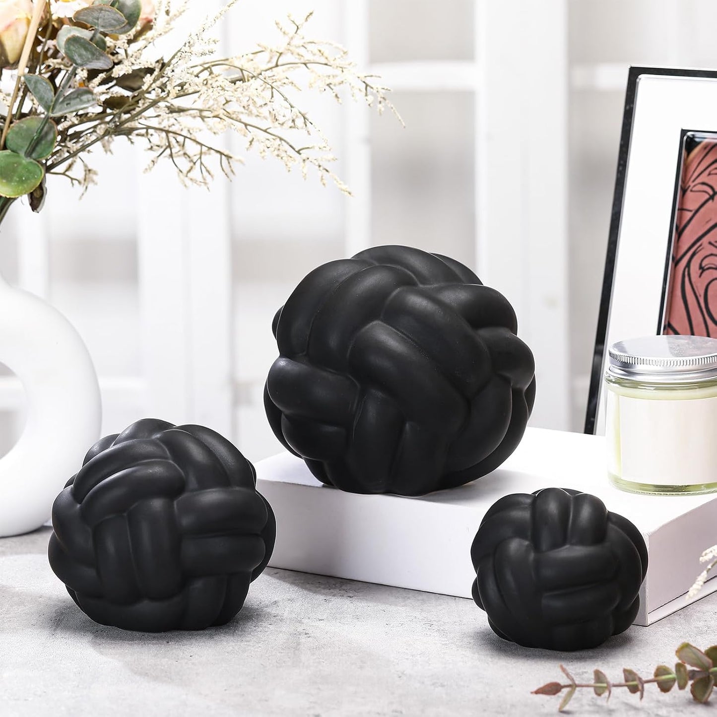 Entry Table Ceramic Aesthetic / Matte Black / Set of 3