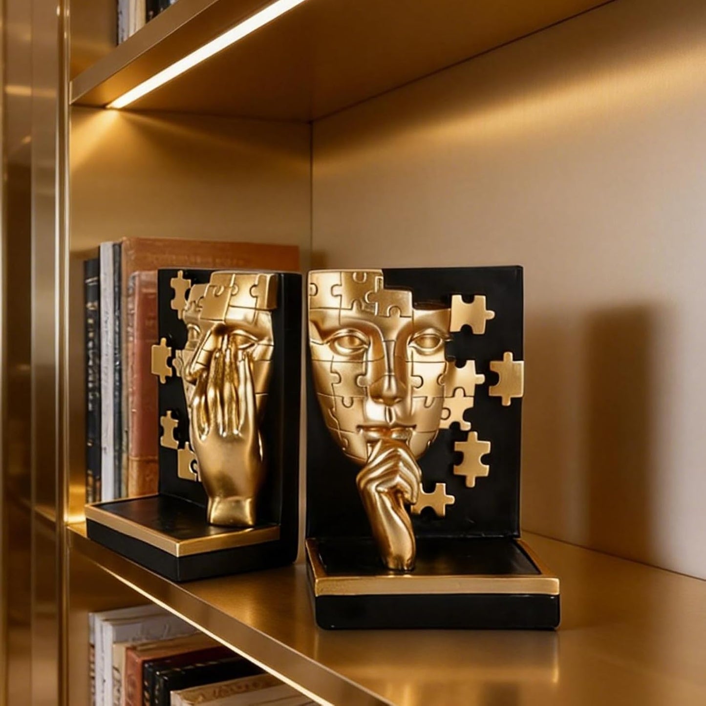 Modern Thinker Bookshelf Decorative Bookends / Gold