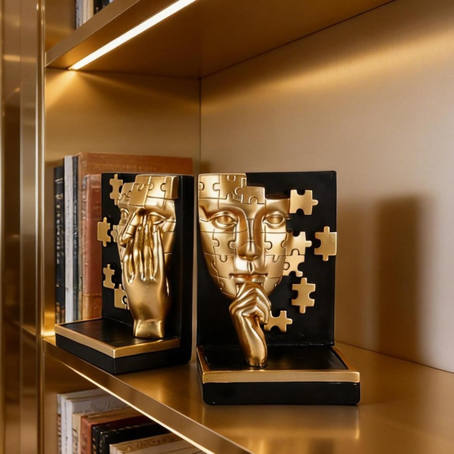 Modern Thinker Bookshelf Decorative Bookends / Gold