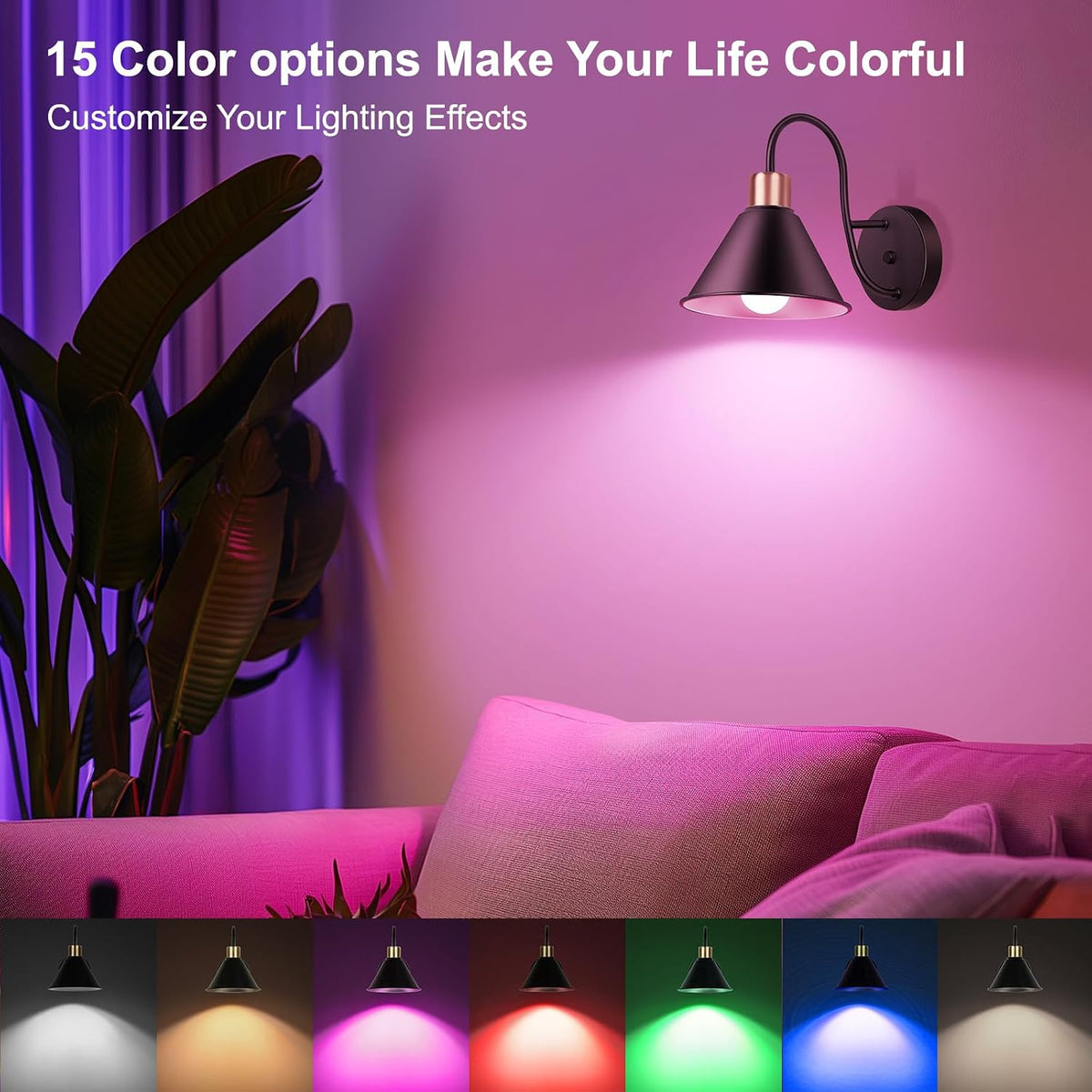 Frideko Rechargeable Wall Sconces Set of Two with Remote, RGB 15 Colors Dimmable Battery Operated Wall Lights for