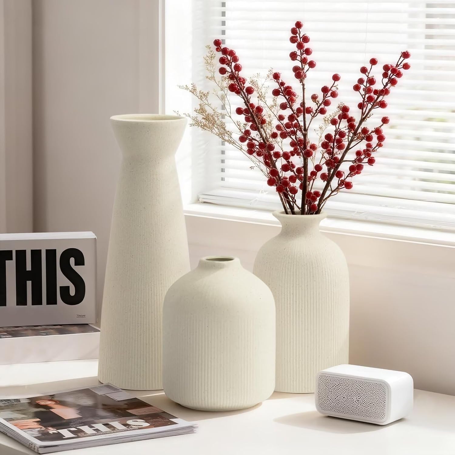 Ceramic Flower Vases / Beige / Set of 3