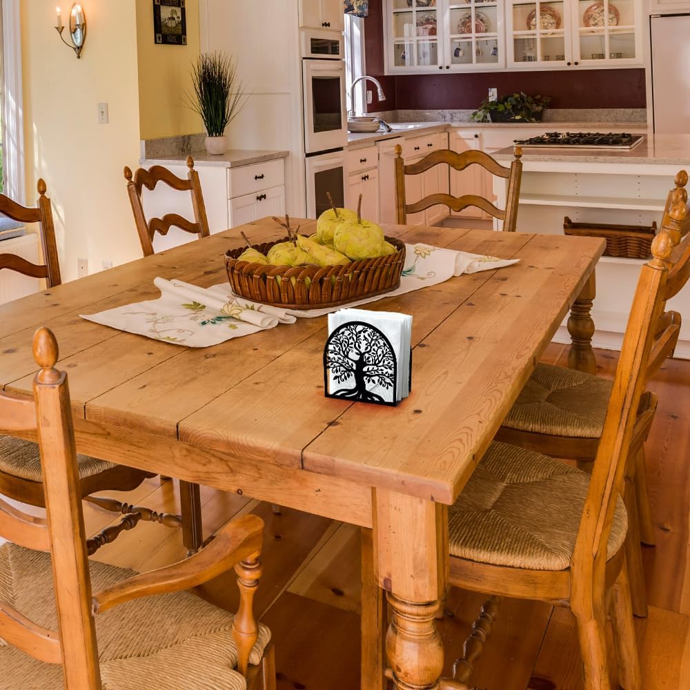 Decorative Metal Napkin Holder / Tree of Life / Black / 4.9 x 4.9 x 1.9