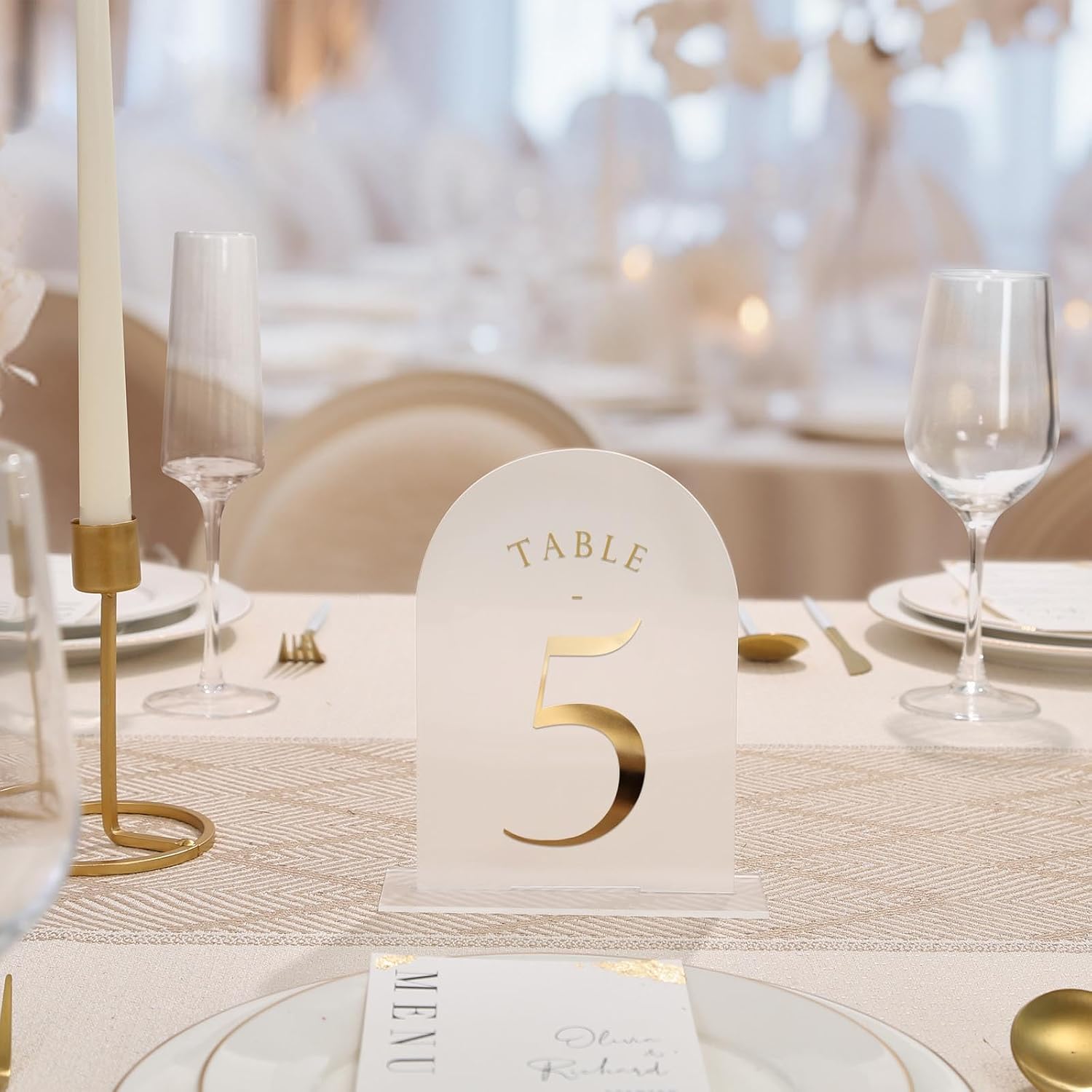 UNIQOOO Frosted Arch Wedding Table Numbers 1-20, Gold Foil Printed 5x7 Acrylic Display Signs and Holders, Pack of 20
