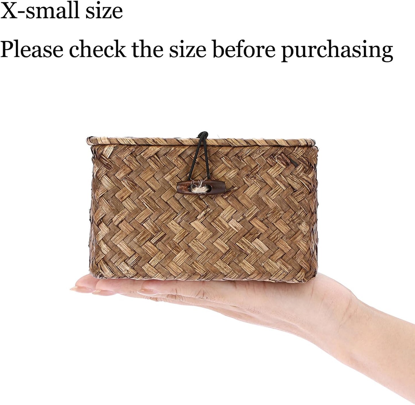 Seagrass Basket / Lid Wicker Storage Basket Square Handwoven Decorative Baskets Box / Small / Coffee