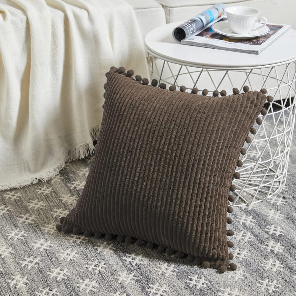 Decorative Throw Pillow Covers / 18 x 18 / Dark Brown / Set of 2