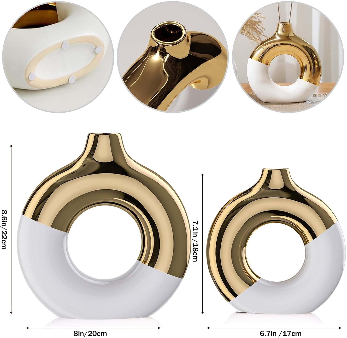 Gold Ceramic Vase / White / Set of 2