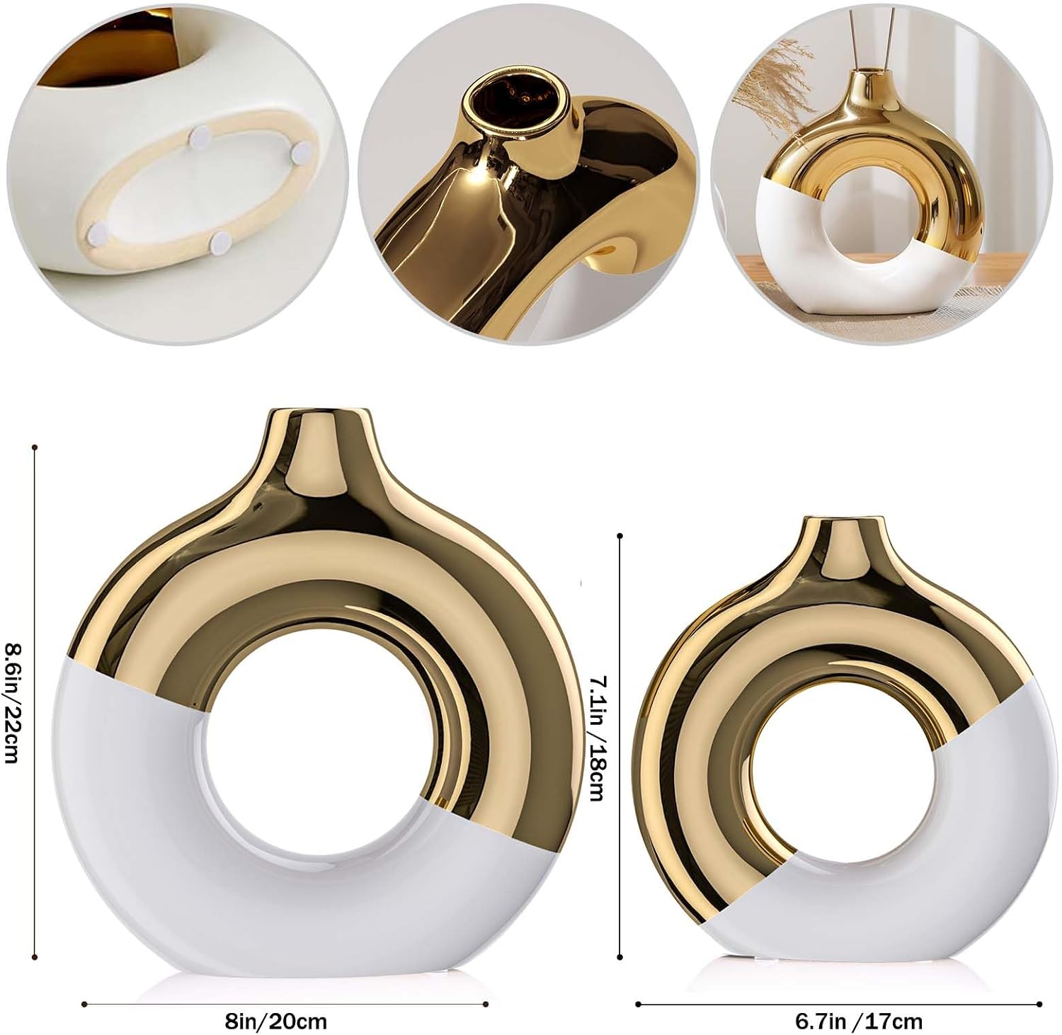 Gold Ceramic Vase / White / Set of 2