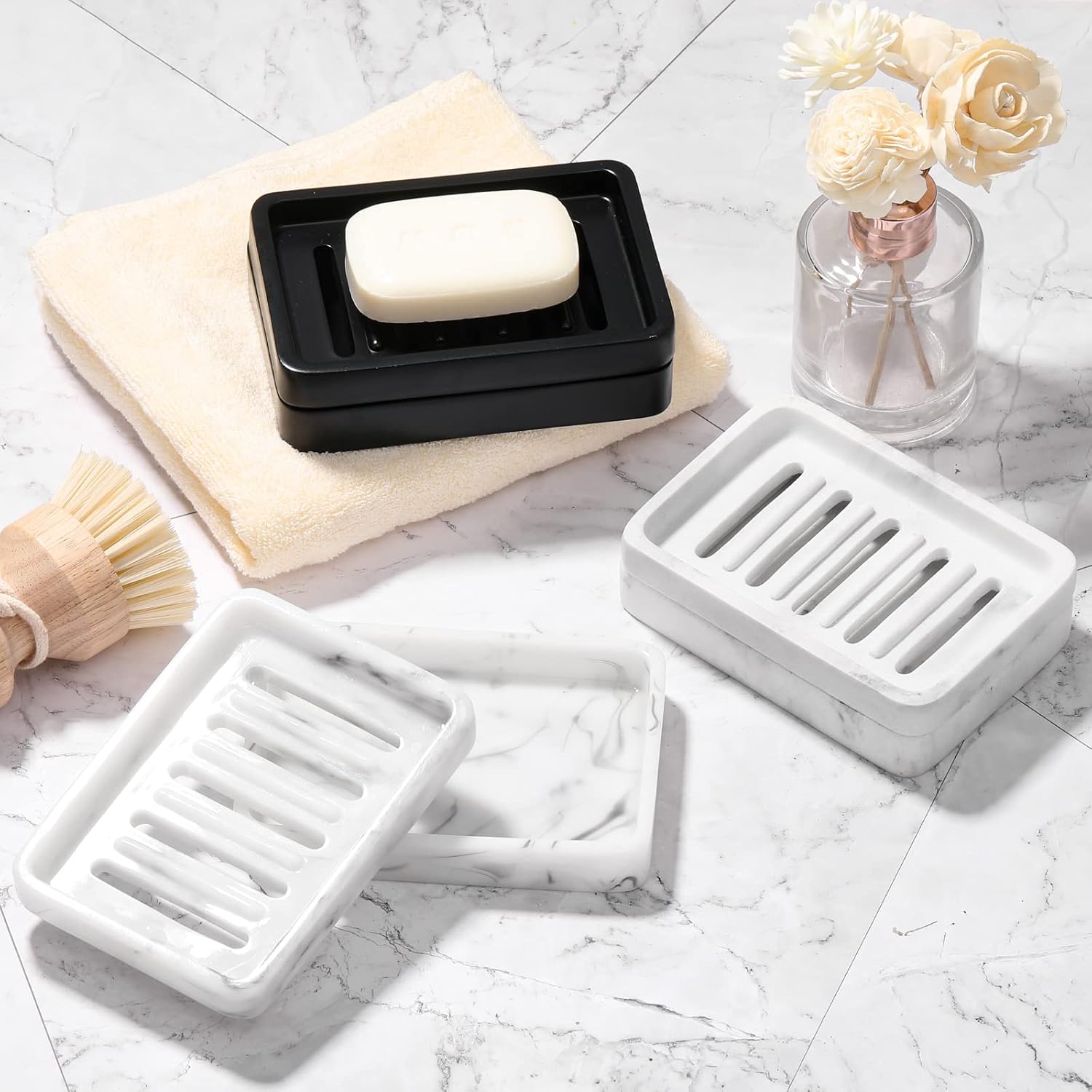 Dual Layer Sponge Holder / Marble White