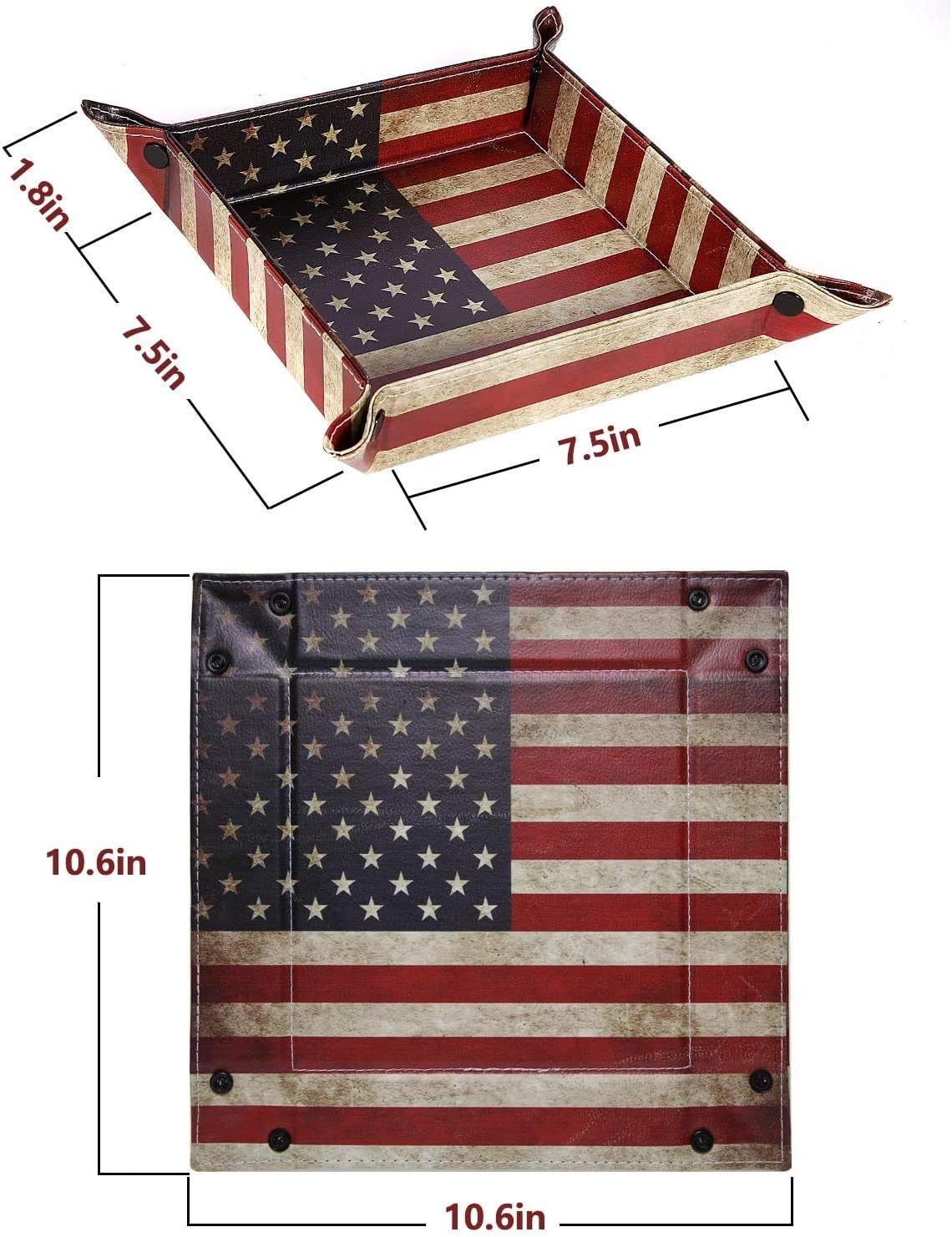 Vegan Leather Catchall Bedside Vanity Tray Nightstand Caddy Holder for Remote / Flag Design