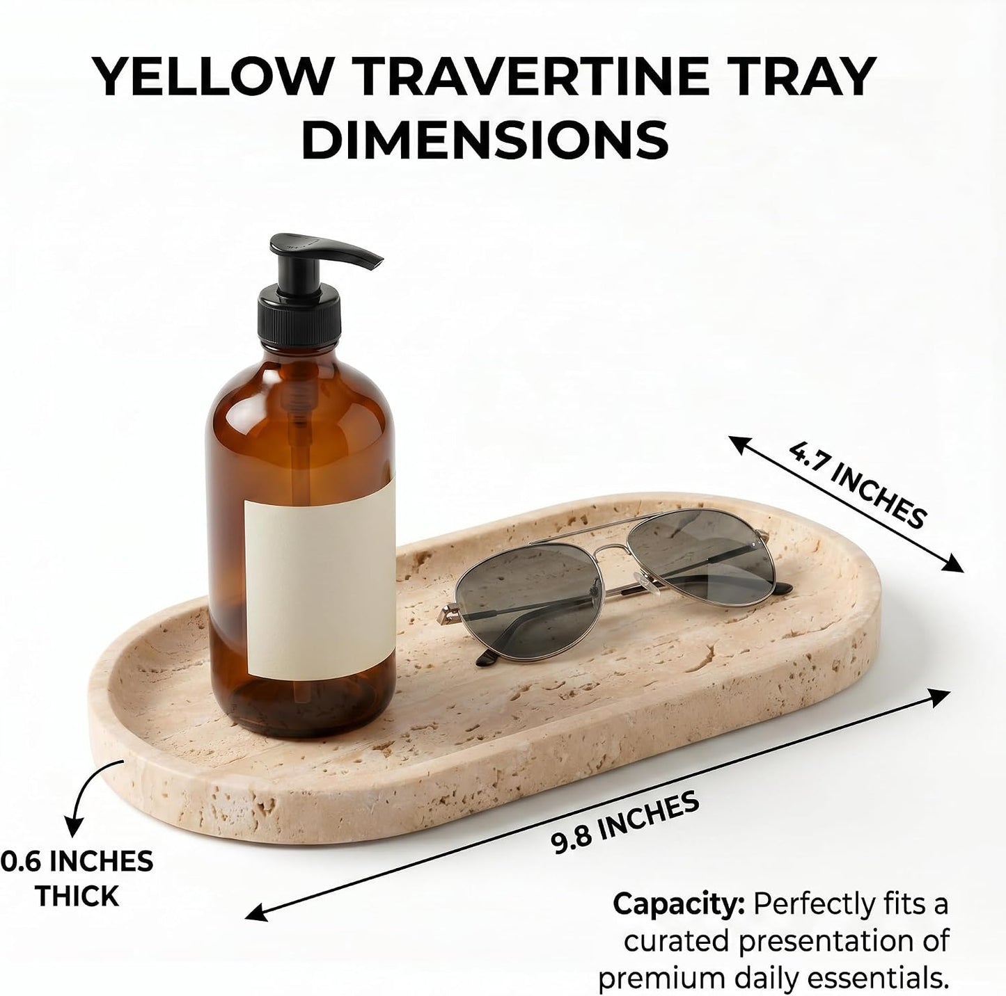 Oval Real Marble Tray / Yellow Travertine / 9.8 x 4.7