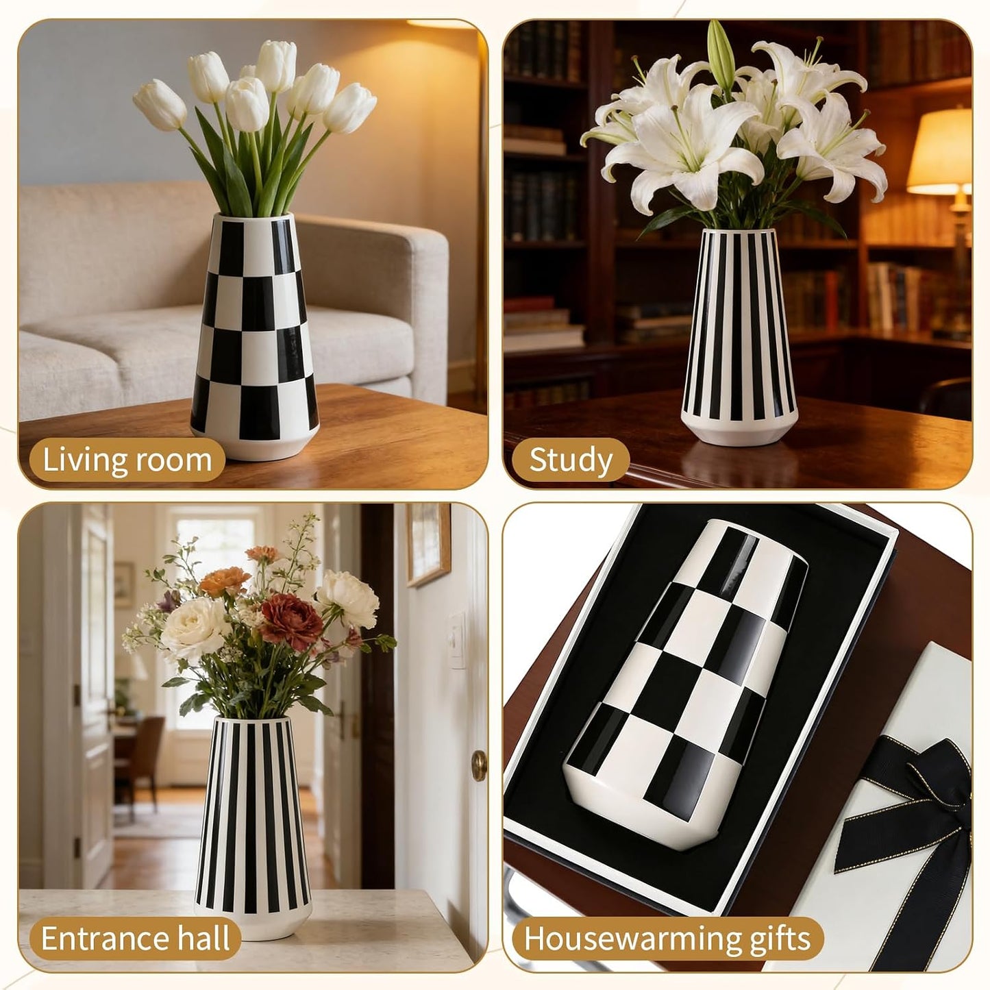 White Ceramic Vase / Black / Set of 2