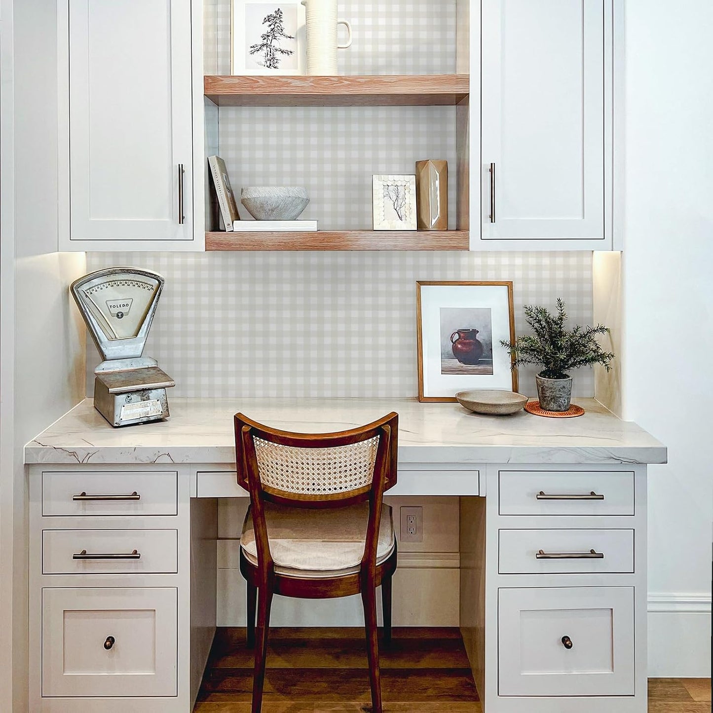 Plaid Peel and Stick Wallpaper Boho Plaid Contact Paper for Cabinets 17.3inW / Neutral / 17.7 x 197