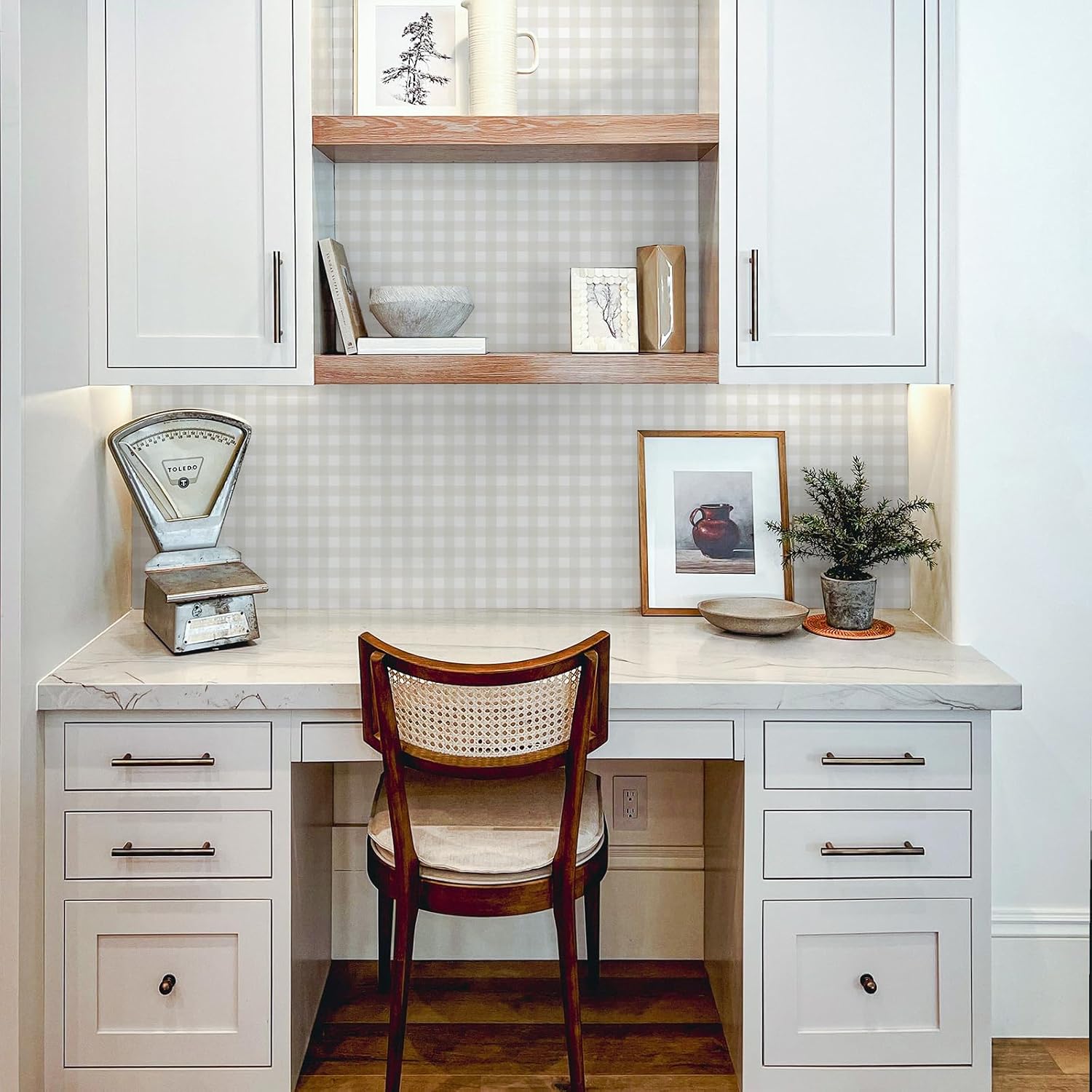 Plaid Peel and Stick Wallpaper Boho Plaid Contact Paper for Cabinets 17.3inW / Neutral / 17.7 x 197