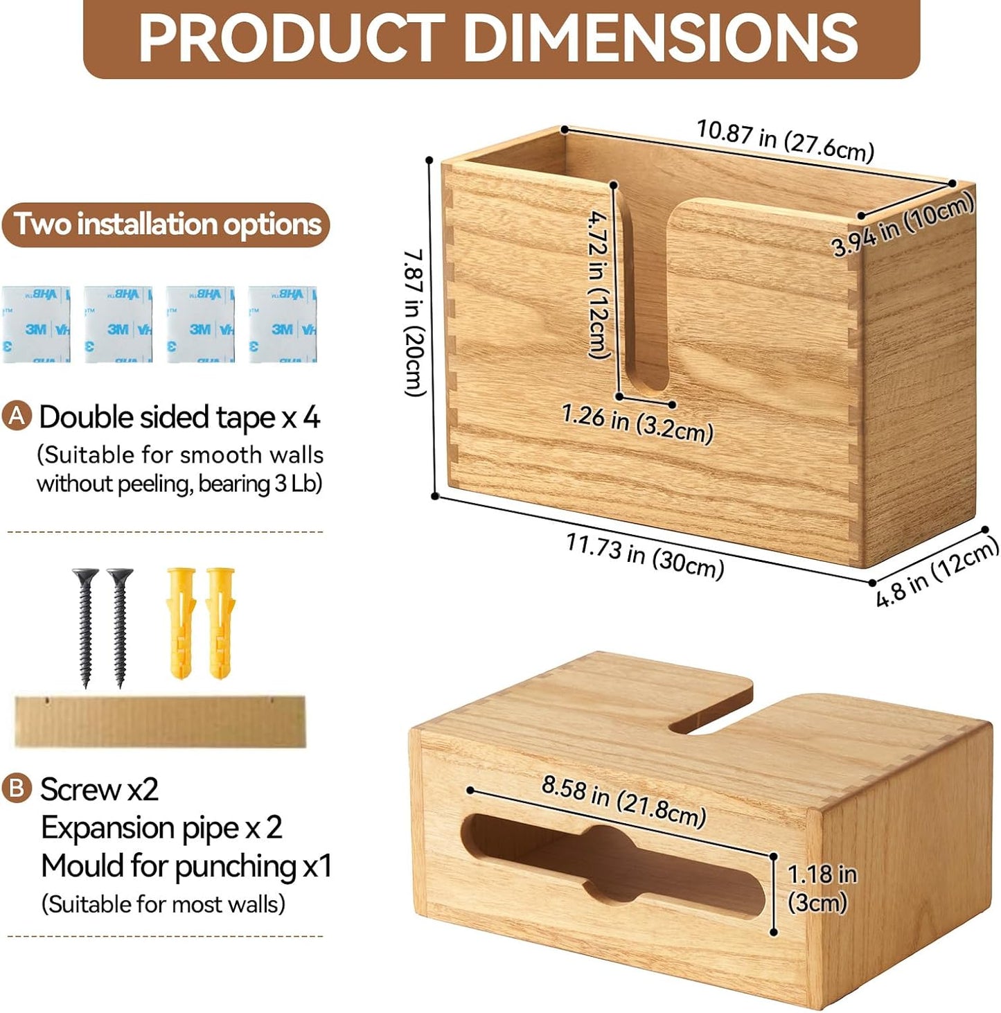 KIRIGEN Multifold Paper Towel Dispenser, Wall Mount or Countertop Natural | Solid Wood Holder Holds up to 150 C-Fold or