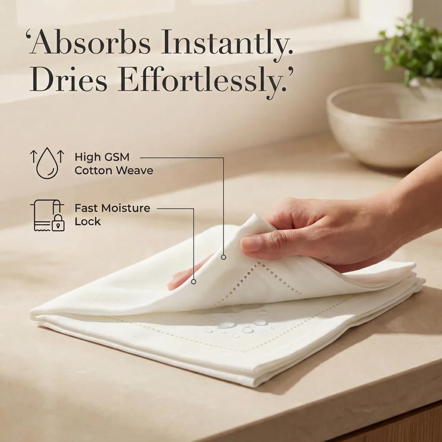 Urban Villa Cloth Napkins Ivory Hemstitch Dinner Napkins Set of 12 (20X20) 100% Cotton Absorbent Washable Durable