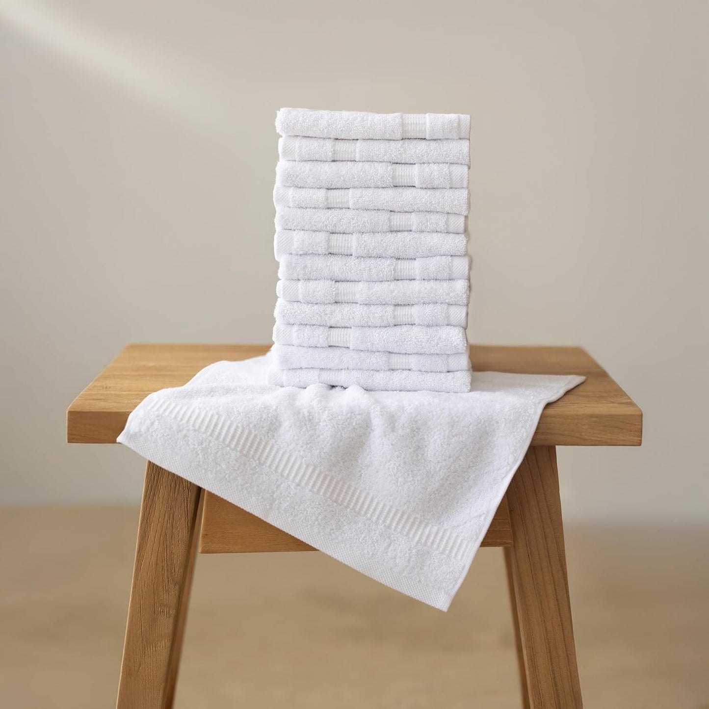 SALBAKOS 12-Piece 100% Turkish Cotton Washcloths and Face Towels, White | 13x13 in Standard Size Small Towel, Multi-use