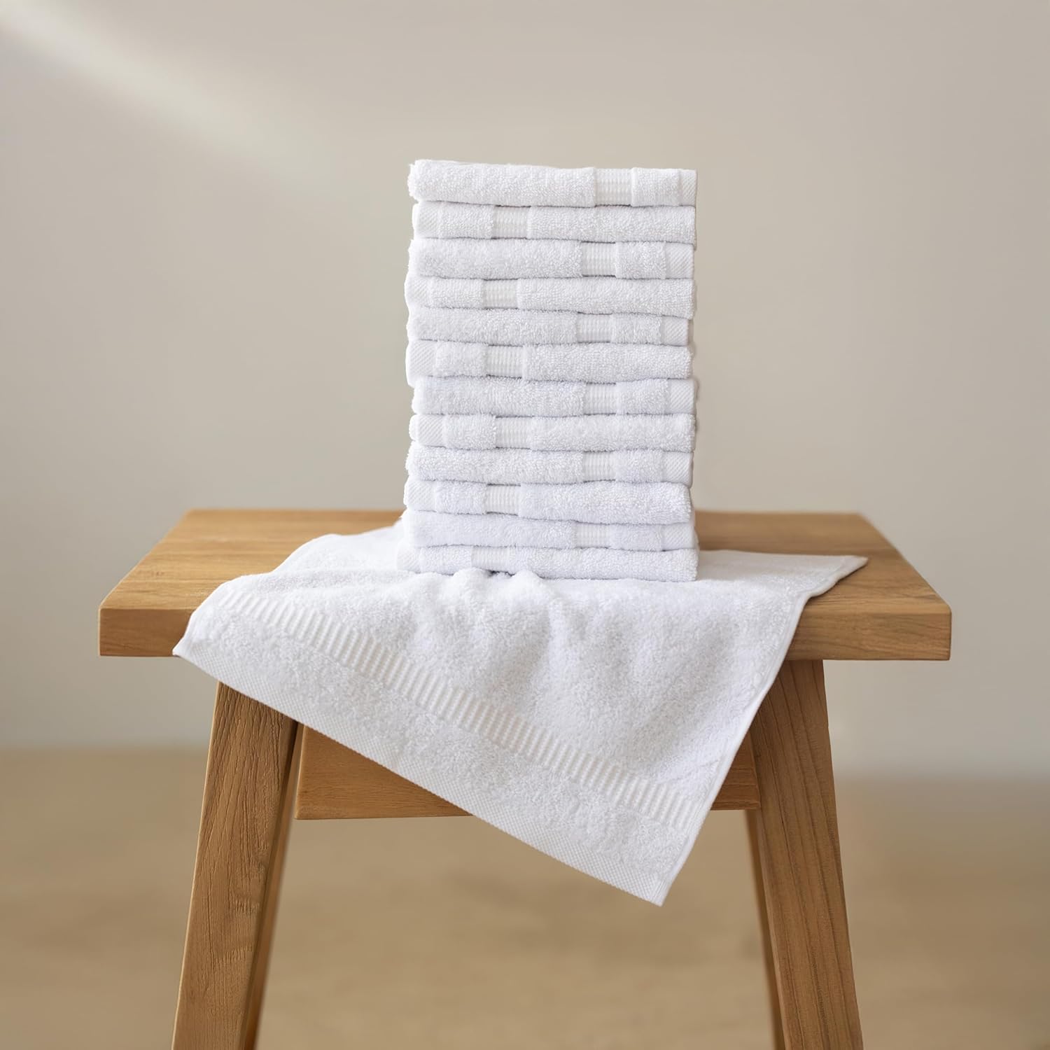 SALBAKOS 12-Piece 100% Turkish Cotton Washcloths and Face Towels, White | 13x13 in Standard Size Small Towel, Multi-use