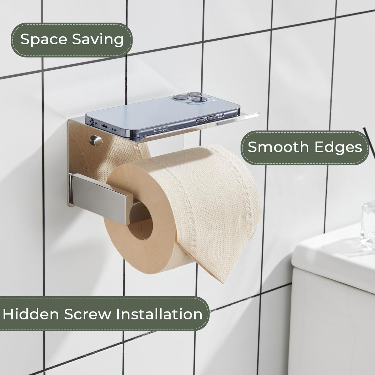 KOKOSIRI Toilet Paper Holder with Shelf Chrome Bathroom Toilet Roll Holder for Restroom T-304 Stainless Steel Wall