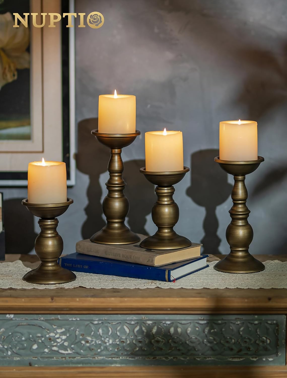 NUPTIO Bronze Candle Holder for Pillars: Candle Stand for 3 inches Candles | (2 x S) Iron Candle Centerpieces for