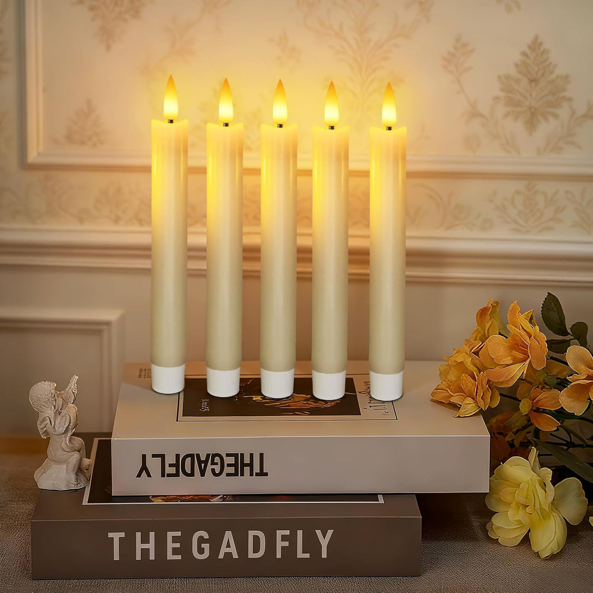 7 Inches Flameless Taper Candles with Remote Timer, Real Wax Ivory Short Led Candlesticks, 3D Wick Light Battery