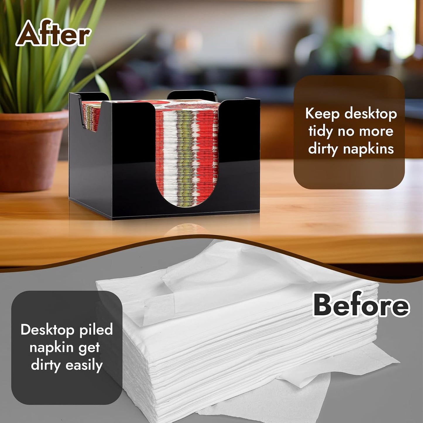 Acrylic Cocktail Napkin Holder Deep for Napkin Bar Napkin Holder Caddy Square Paper / Black / 5 x 5