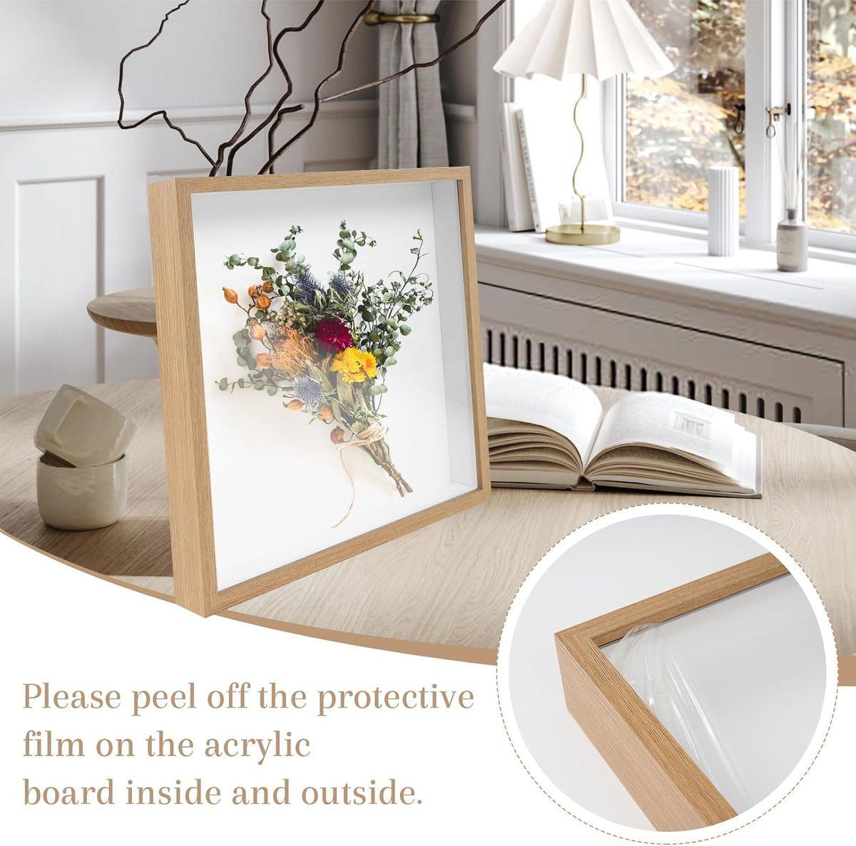 2 Pack 12x12 Shadow Box Frame Deep Shadow Boxes Display Cases with Stand | Wood Shadowbox Display on Tabletop or Wall
