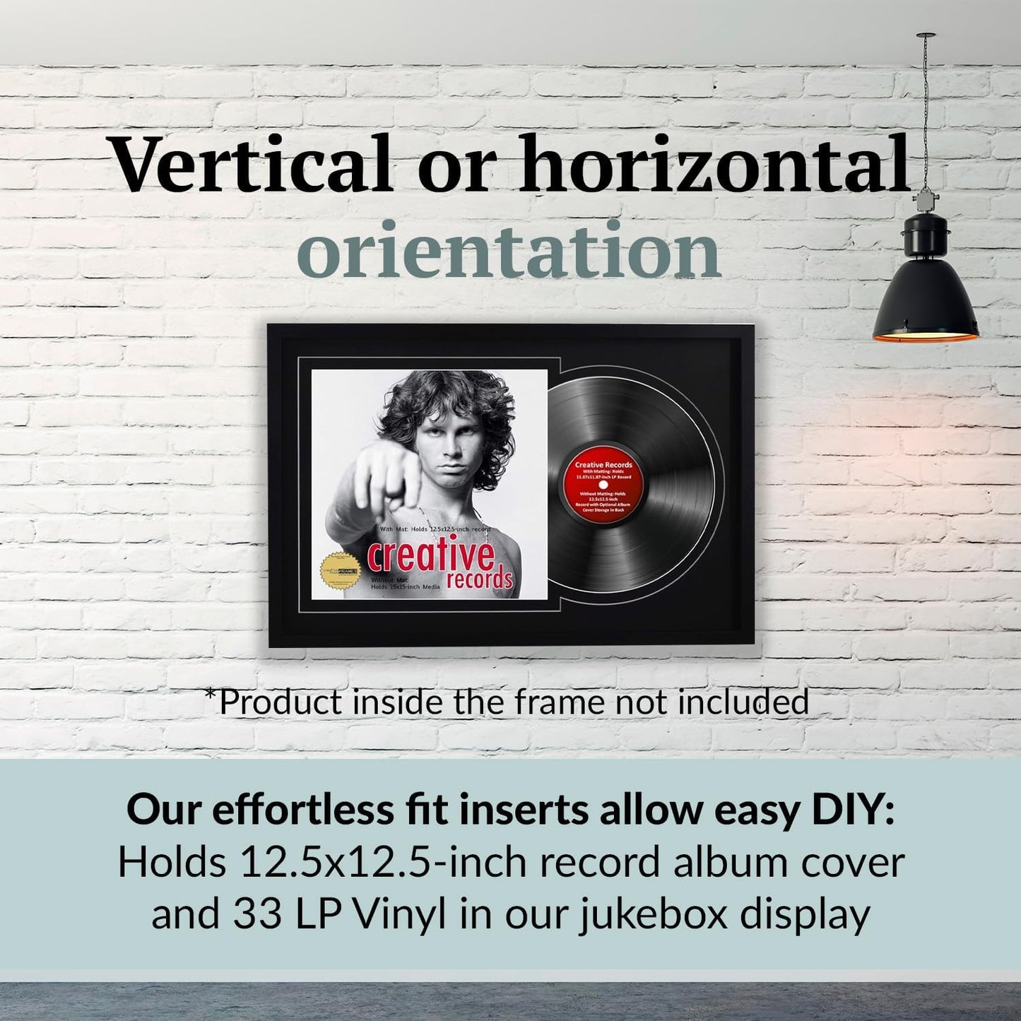16" x 24" Jukebox Vinyl Frame Display with Double Matting, LP Record Album Frame for Wall Decor, Black/Black, 1 Count