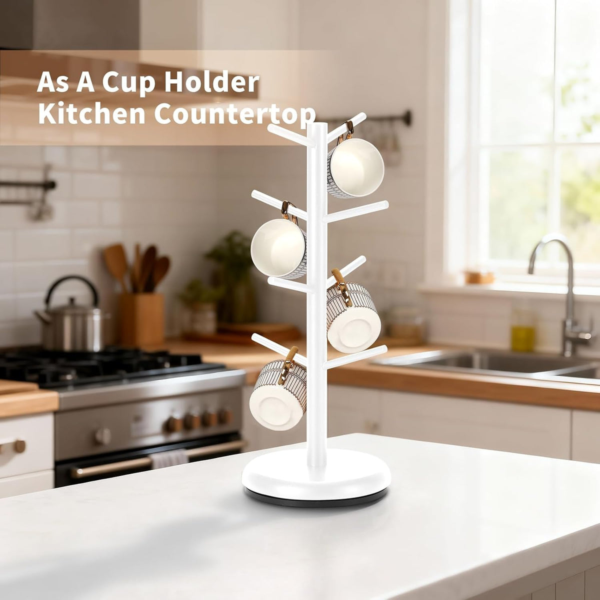 BAMBANG Mug Holder, 360° Rotating Mug Tree Holds 8 Coffee Cups, Space Saving Mug Stand with Stable Base for Kitchen