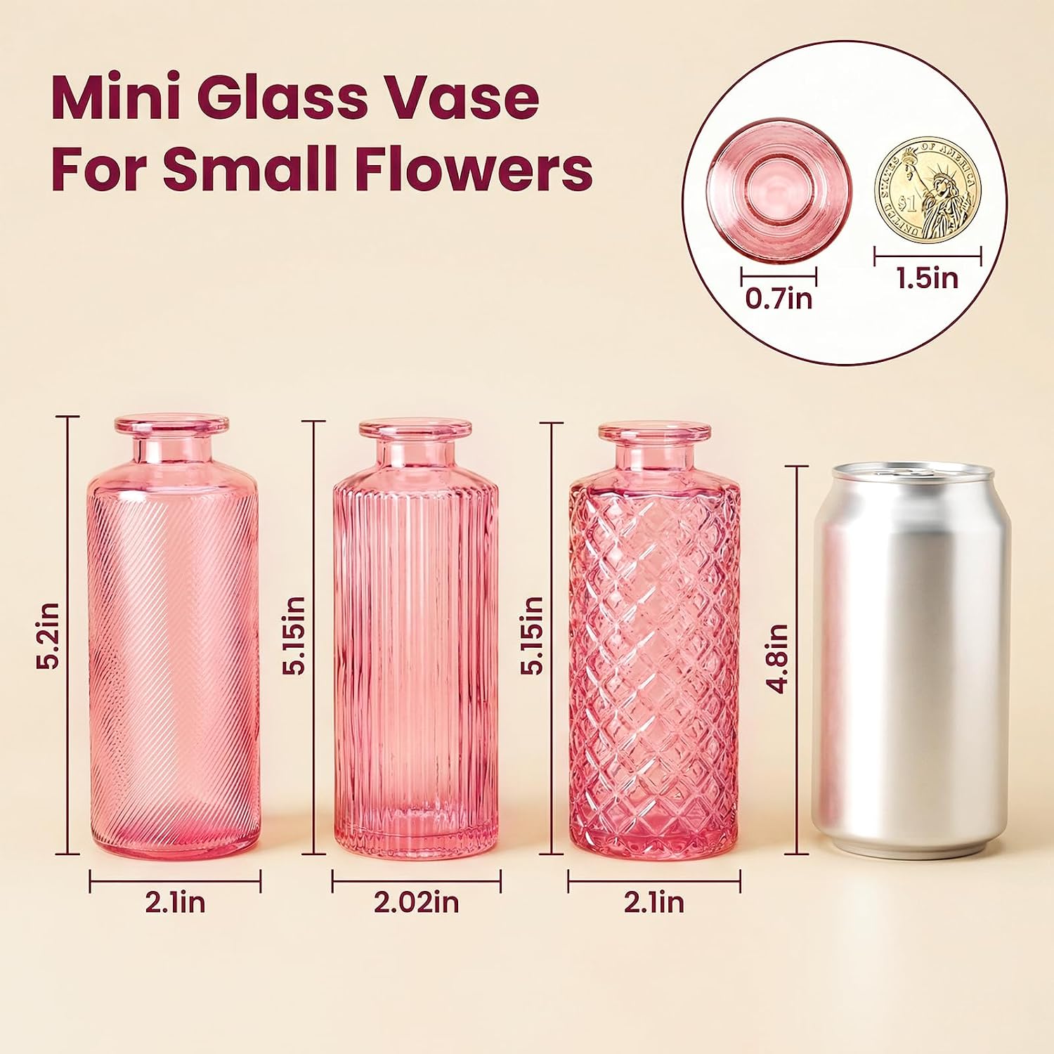Glass Bud Vases / Pink / Set of 30